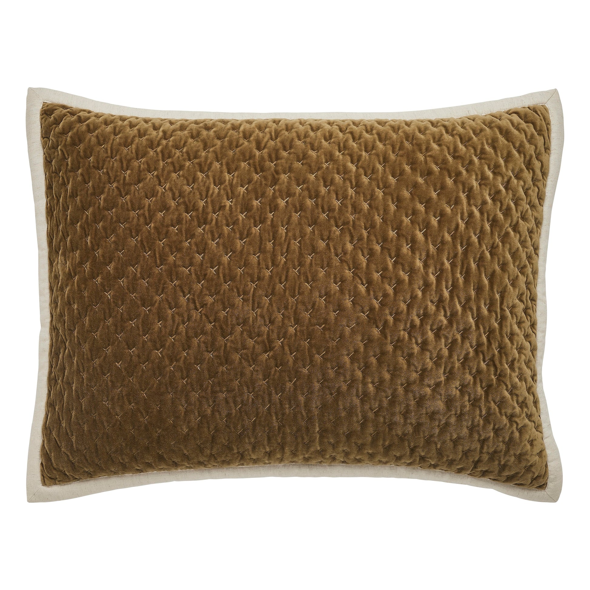 SS-378-2026_1|Elegant brown velvet quilted throw pillow with contrasting light trim, adding luxurious comfort and style to any sofa or bed.