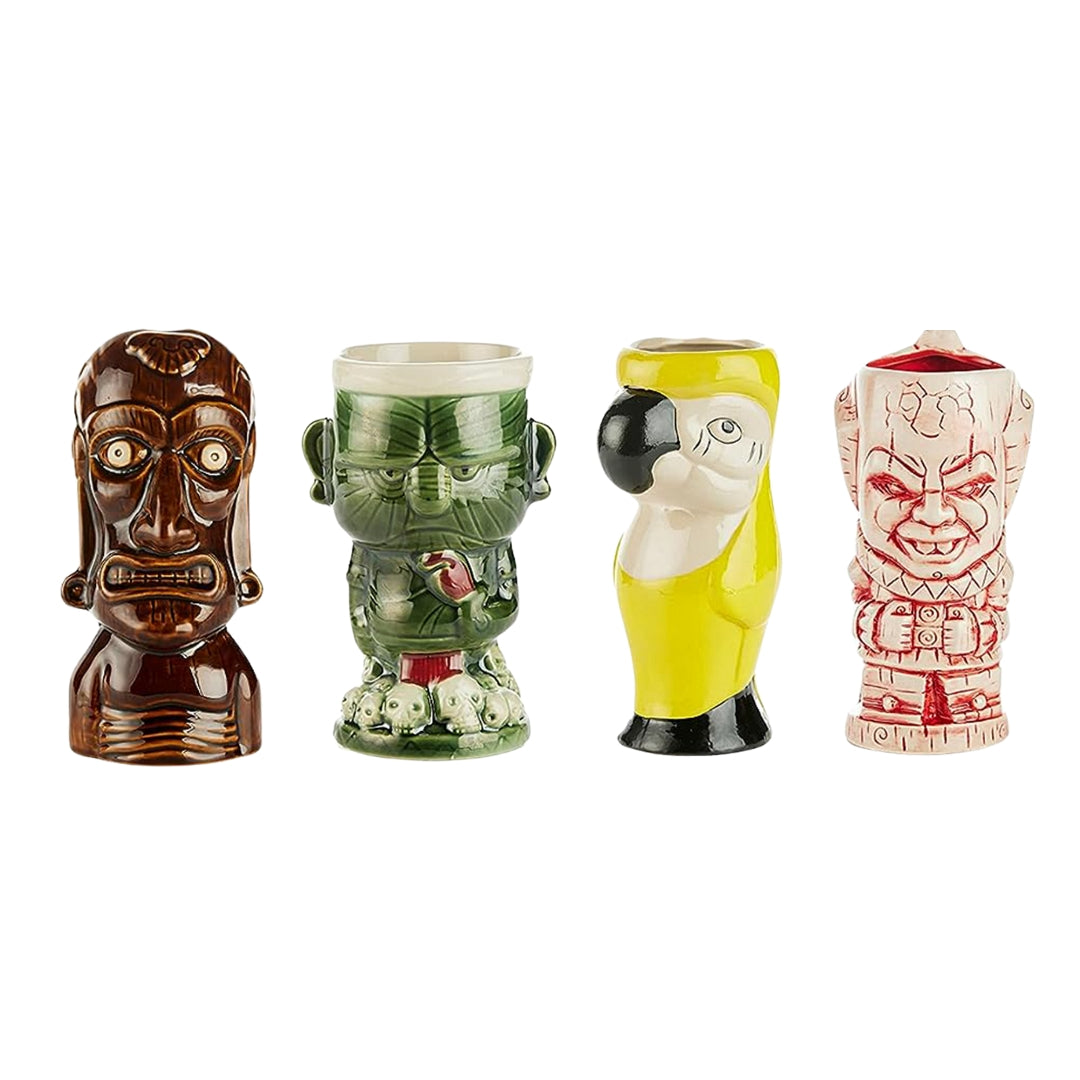 Ceramic Hawaiian Luau Tiki Mugs set of 4 tropical glasses