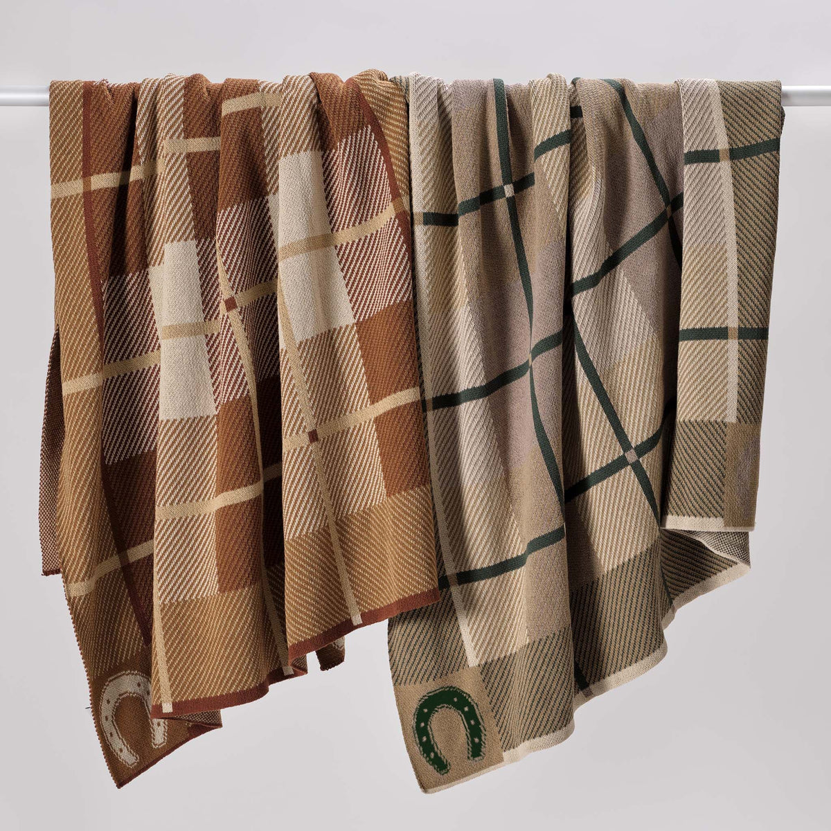 In2Green Eco Throw Cotton Sustainable Knit Stripe Throw Blanket - Equestrian Barn Plaid