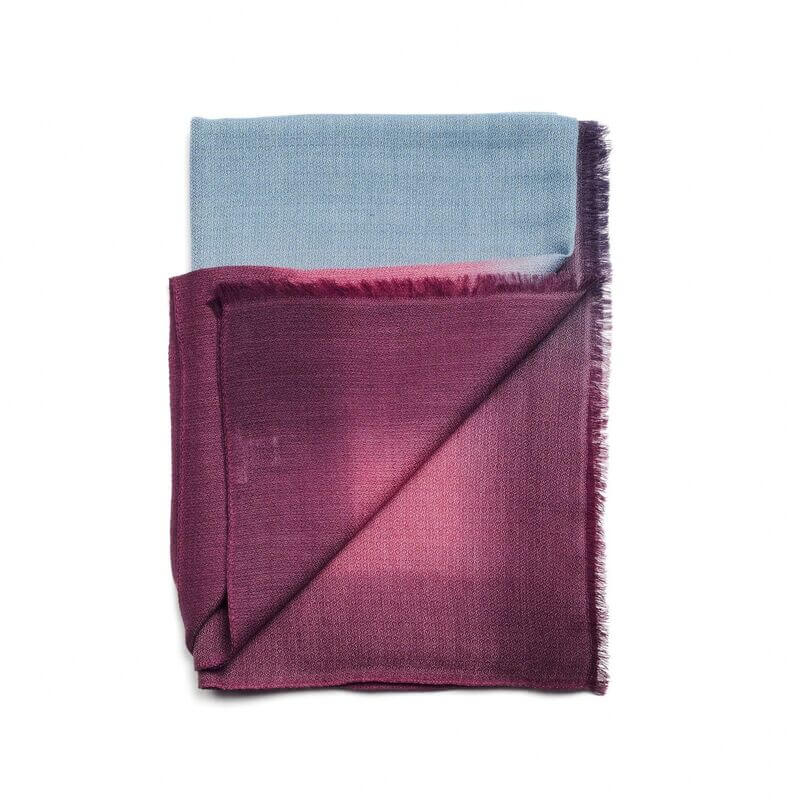 Iris Haze Blue Pink Cashmere Merino Handloom Scarf folded showing unique color blend and texture.