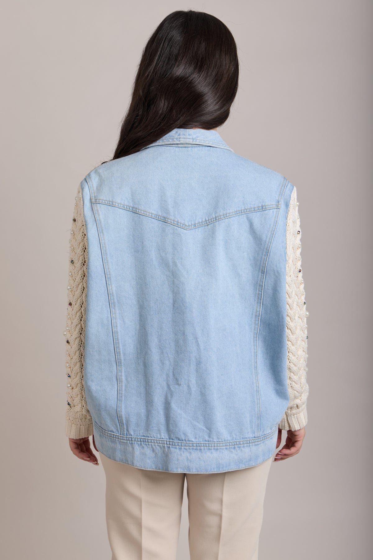 Pearl Knit Denim Jacket - Denim