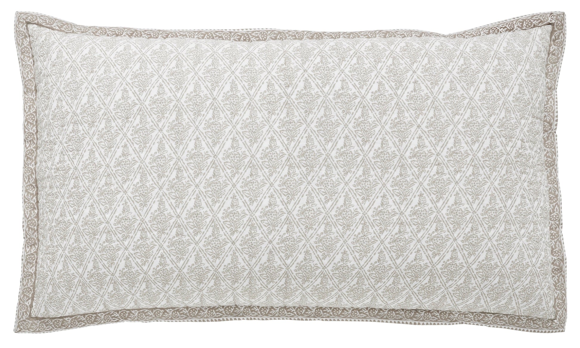 KS-348-2036_1|Elegant light beige & white patterned pillow sham. Decorative quilted accent pillow for bed, adding sophisticated texture.