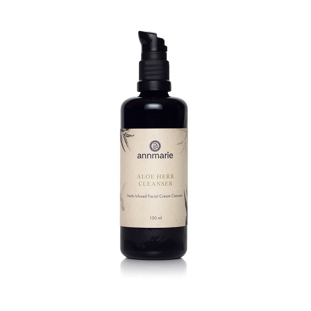 Annmarie Aloe Herb Cleanser herb-infused facial cream cleanser bottle for all skin types featured on with a white plain background.
