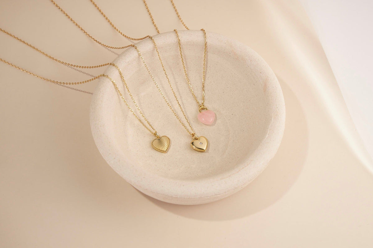 Gold Heart Pendant Necklace with CZ charm perfect for gift or everyday wear