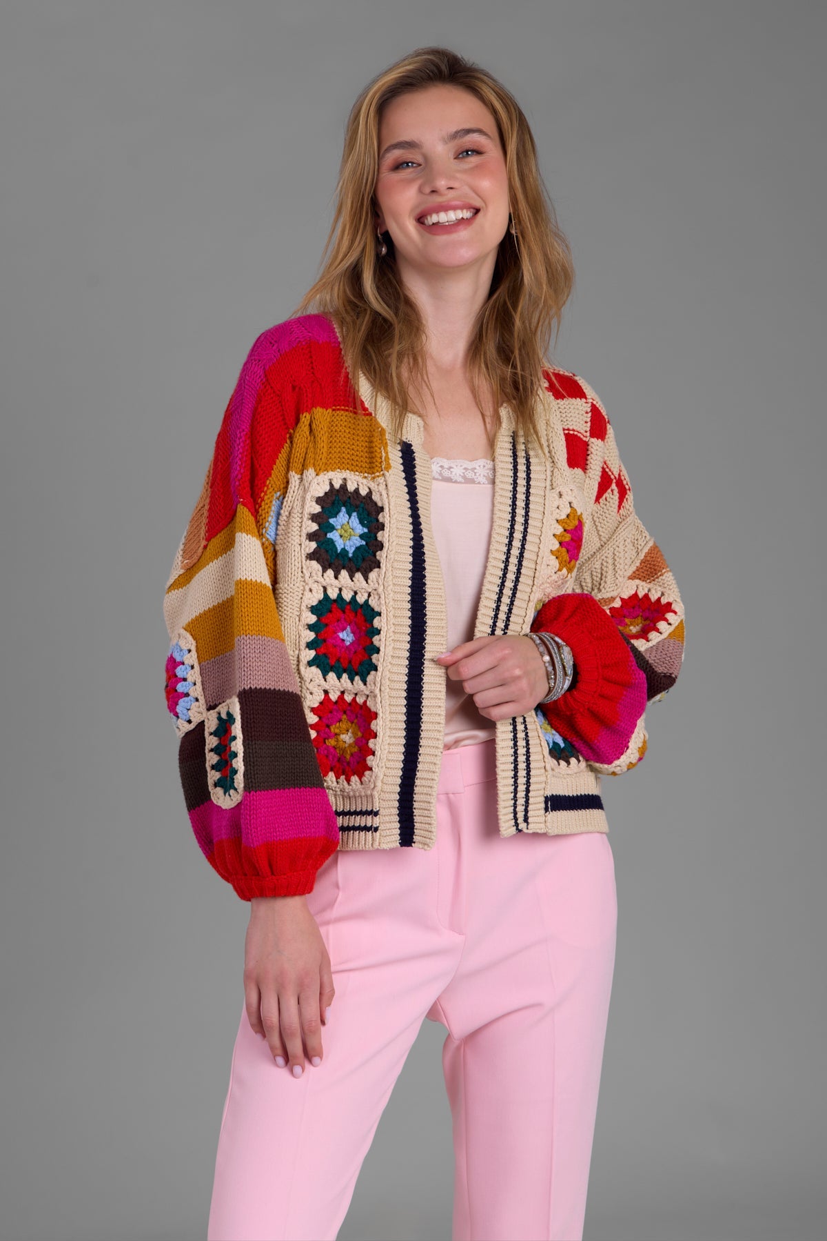 Square Checkered Multi Pattern Cardigan - Multi