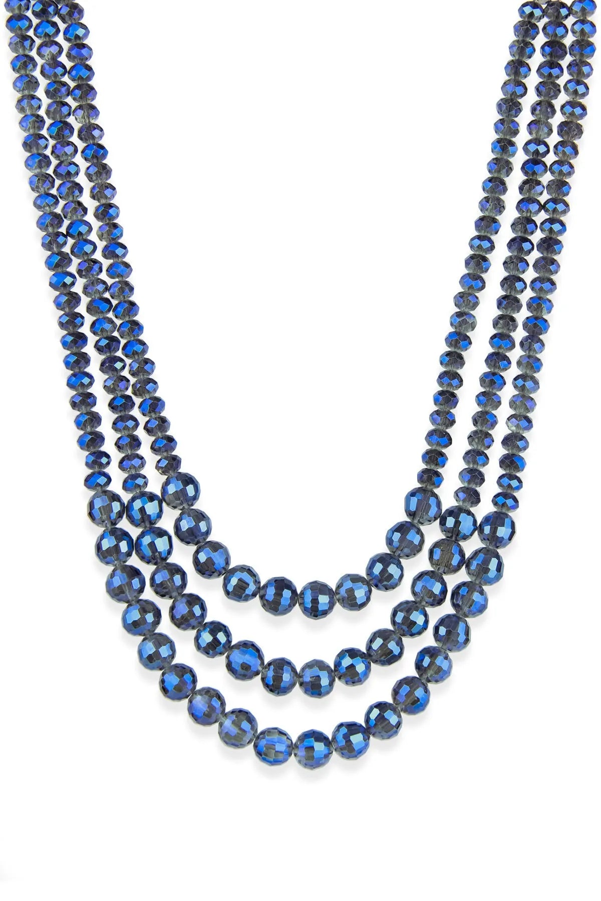 3 Tier Crystal Bead Necklace Royal Blue
