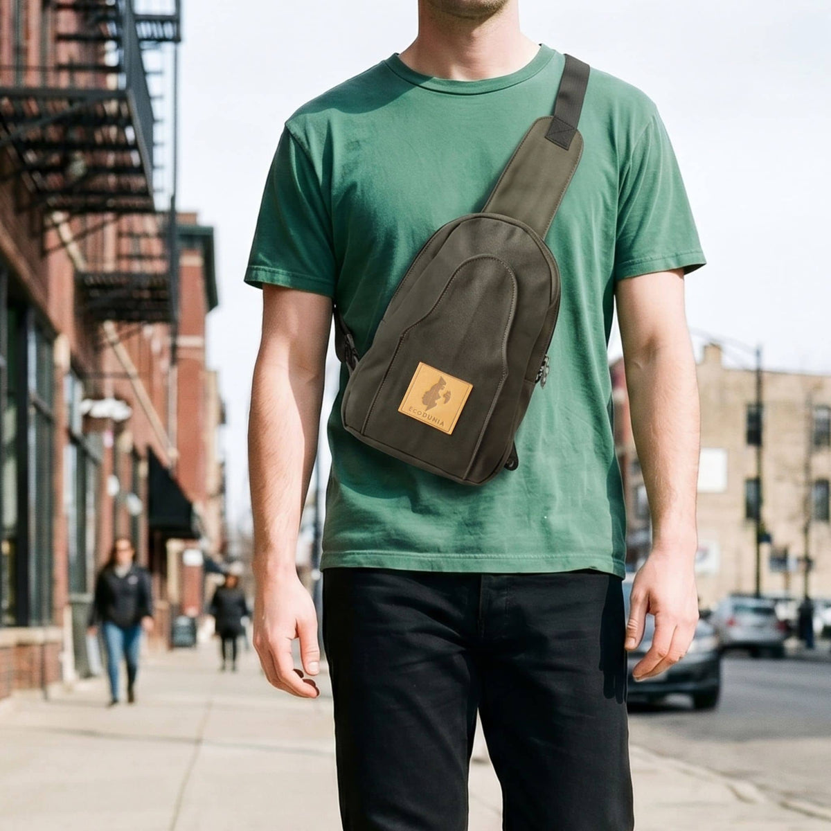 Buru small canvas crossbody sling bag in green #color_green