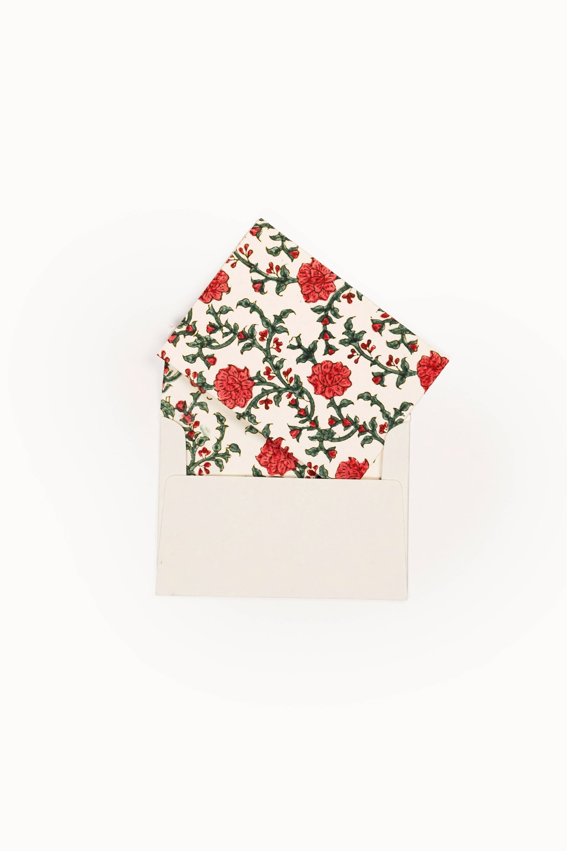 Hand Block Print Enveloped Holly & Berry Cards (Set of 6)
