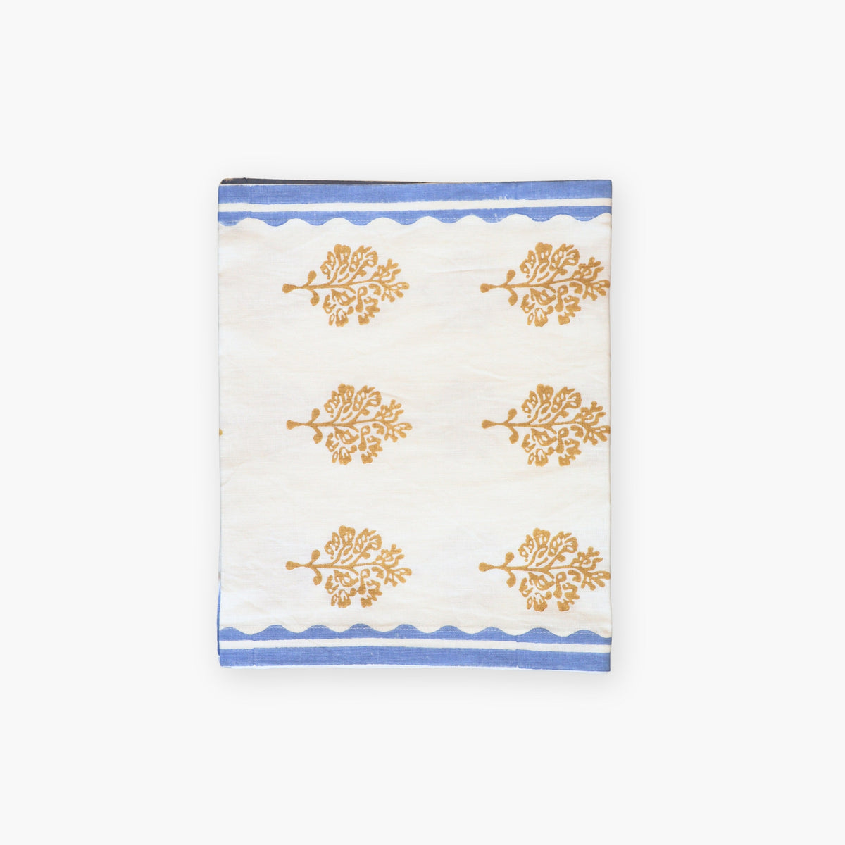 Sara - Pure Linen Hand-Printed Table Runner - Pastel Blue & Butter Yellow