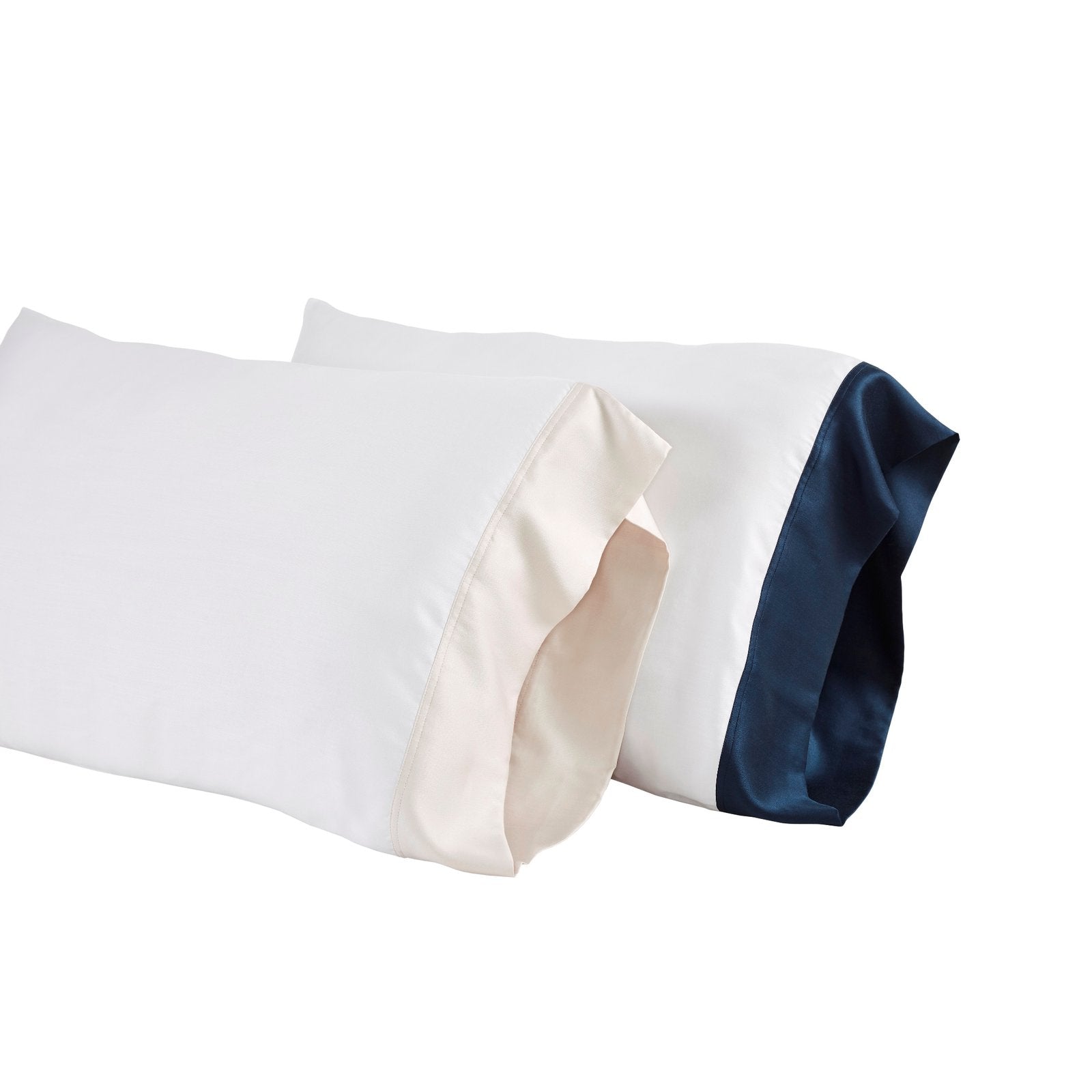 ASP-512-X_1|Luxurious two-tone pillowcases. Crisp white with chic cream and navy borders, offering comfort and style.