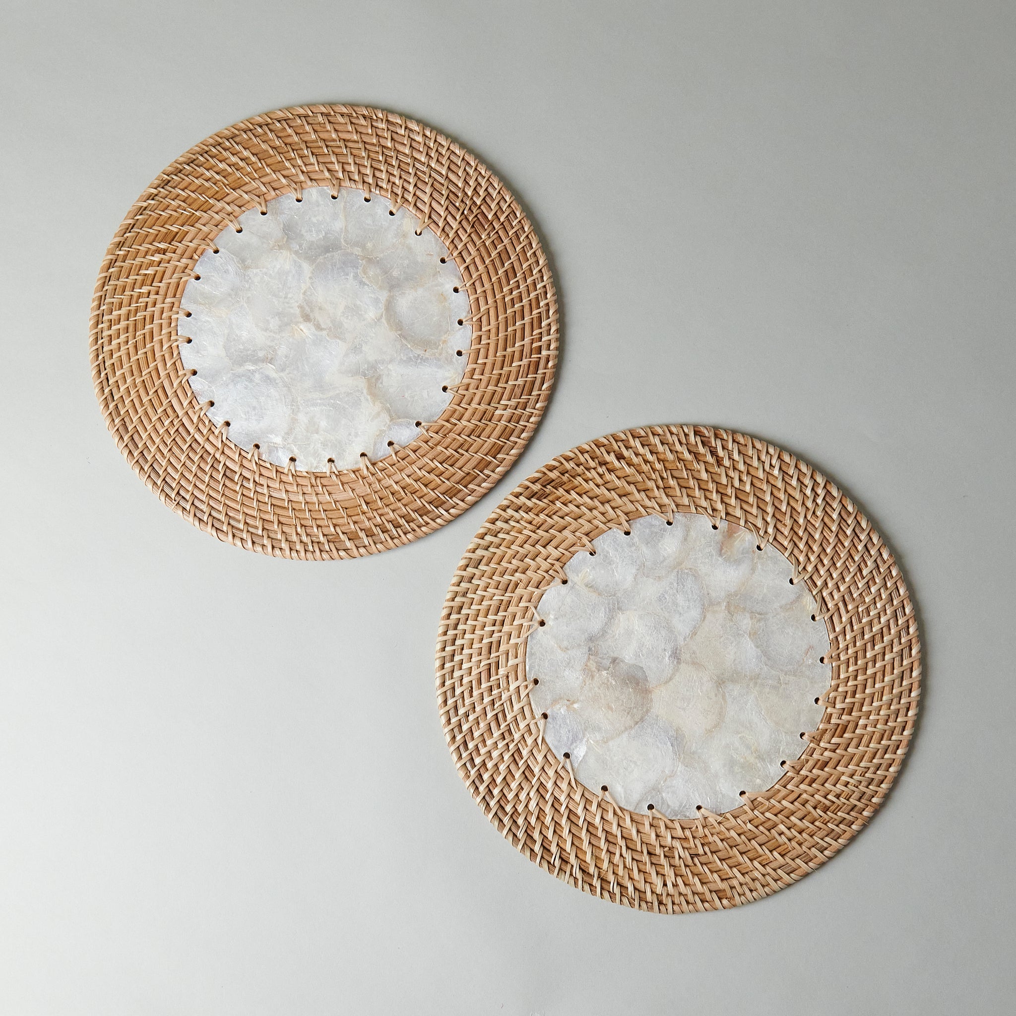 Capiz Shell Placemats With Natural Rattan, Set of 2