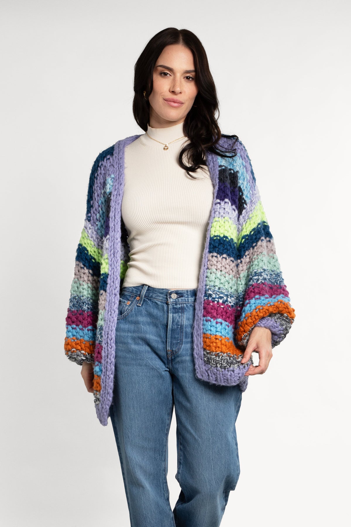 Rainbow Knitted Cardigan - Light Blue
