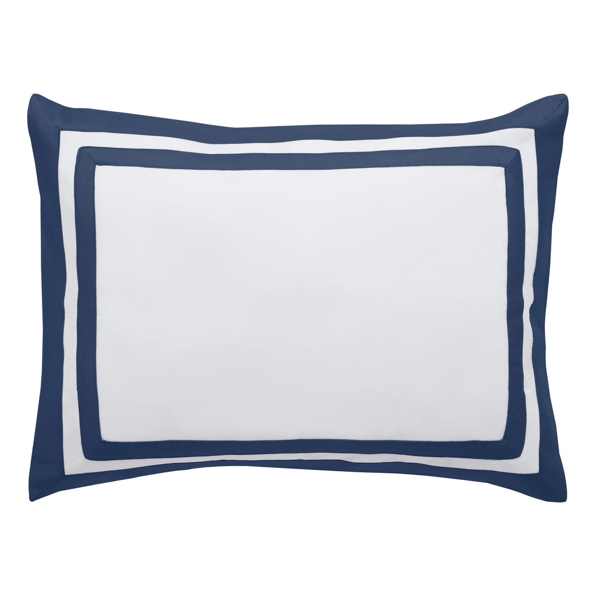 BS-069-1216_1|Chic white duvet cover with a bold navy blue double border. Crisp cotton luxury bedding, perfect for a modern bedroom.