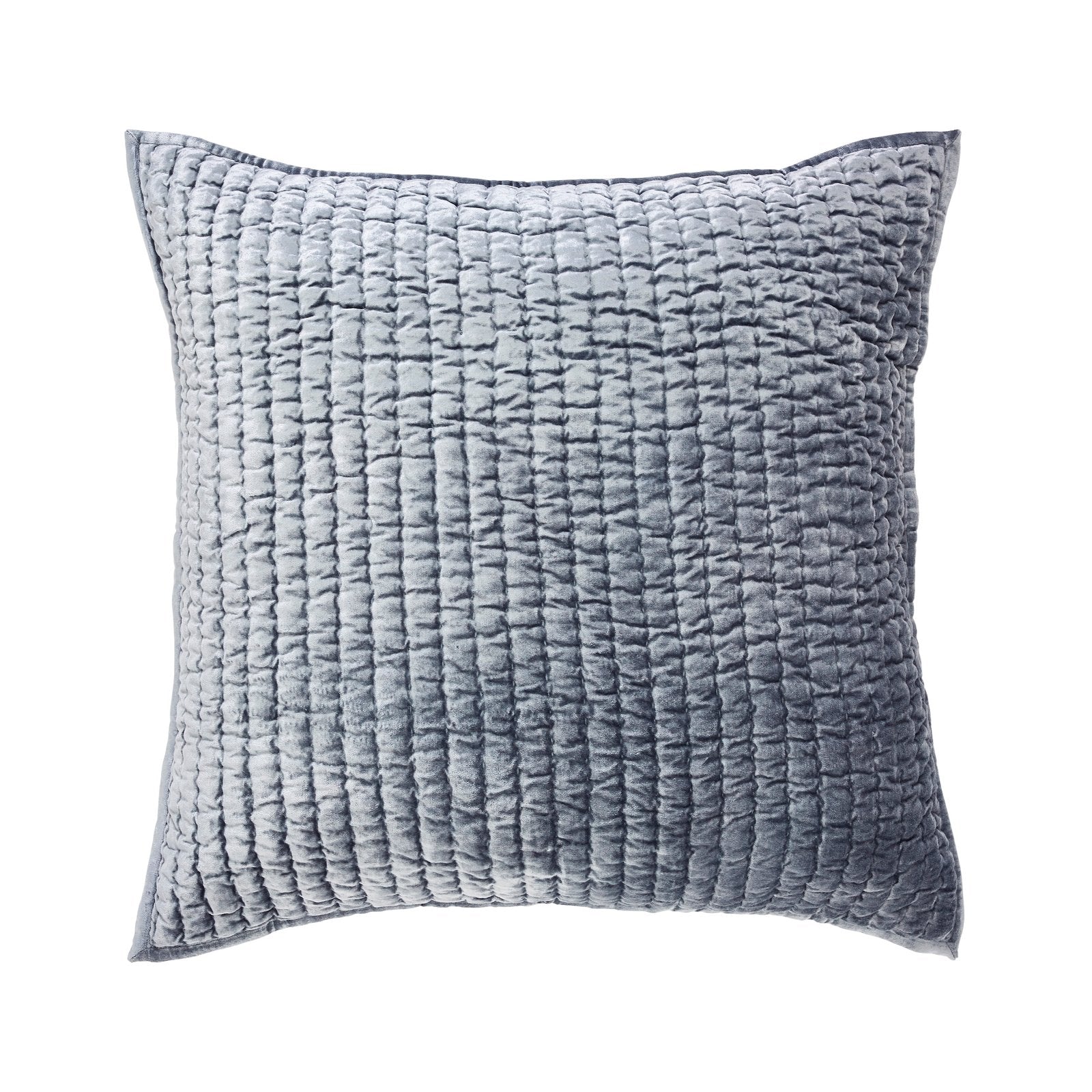ES-340-2626_1|Textured blue-gray quilted pillow sham featuring a unique ruched grid pattern, adding modern elegance to bedding.