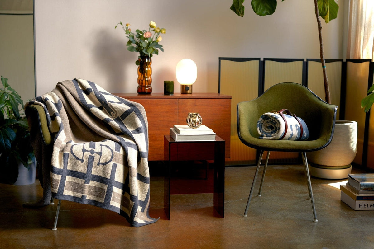 In2Green Eco Throw Cotton Sustainable Knit Throw Blanket - Equestrian Lattice