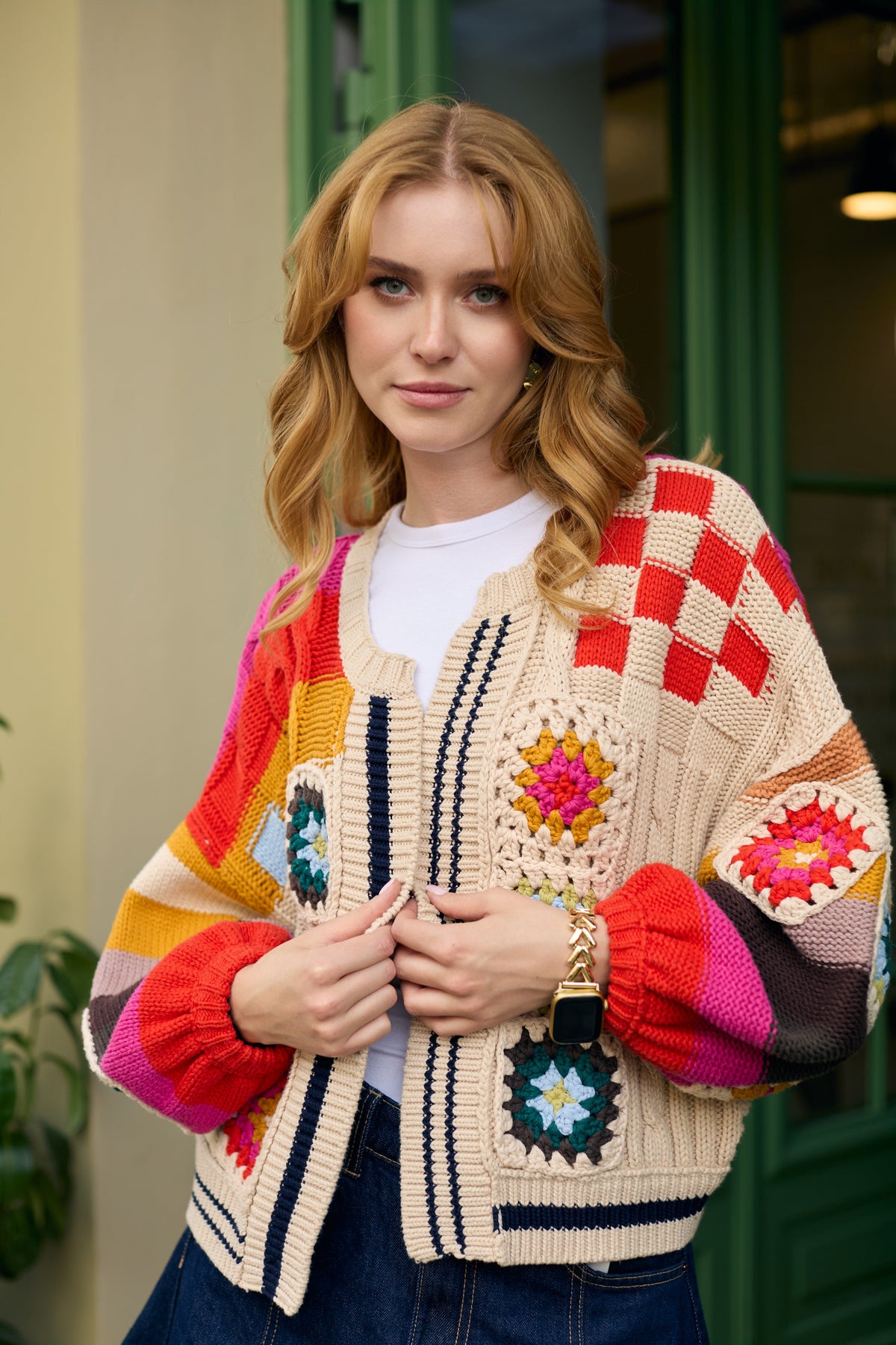 Square Checkered Multi Pattern Cardigan - Multi
