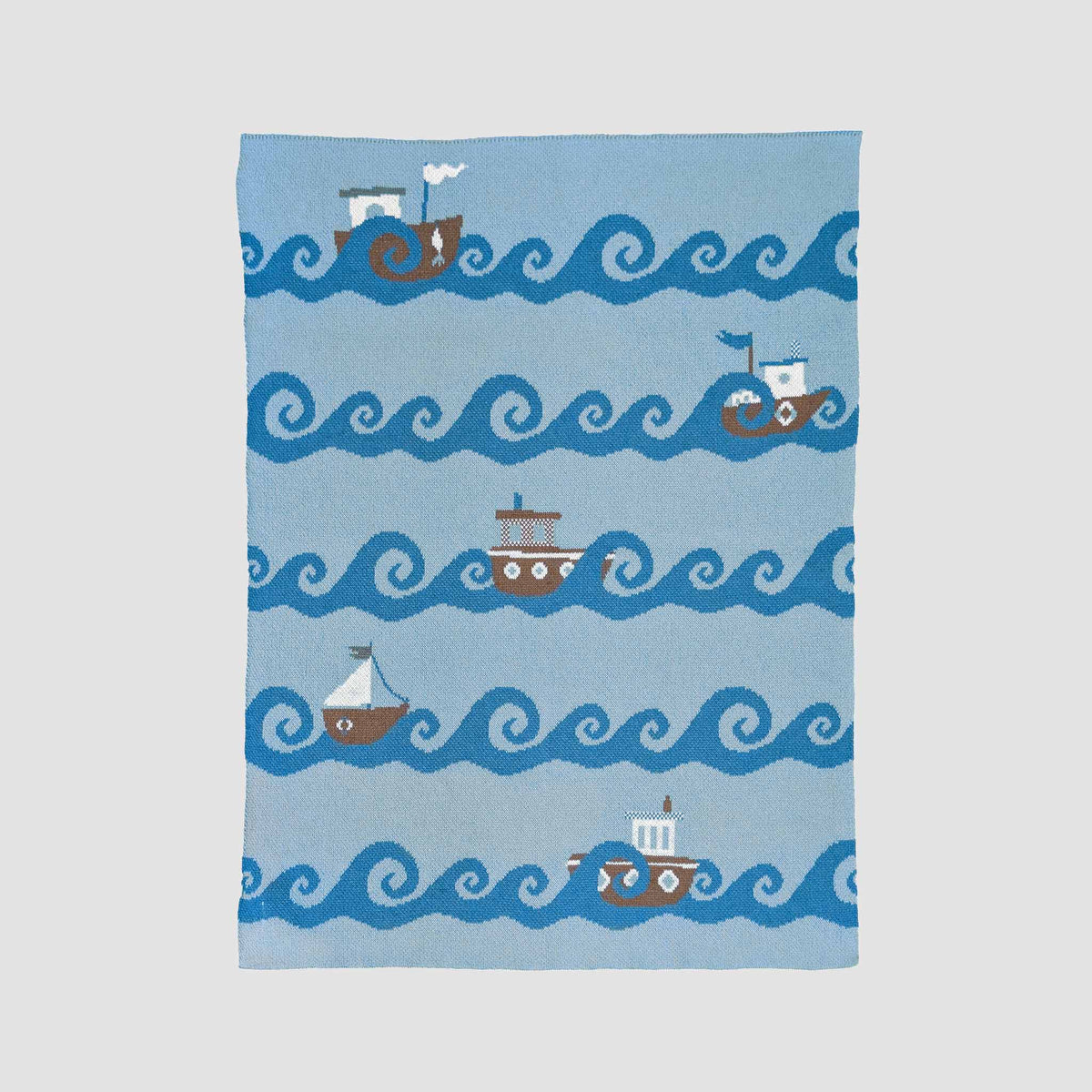 in2green Eco Baby Throws Baby Cotton Knit Coastal Blanket - Boats 601570194870 BB02BT1