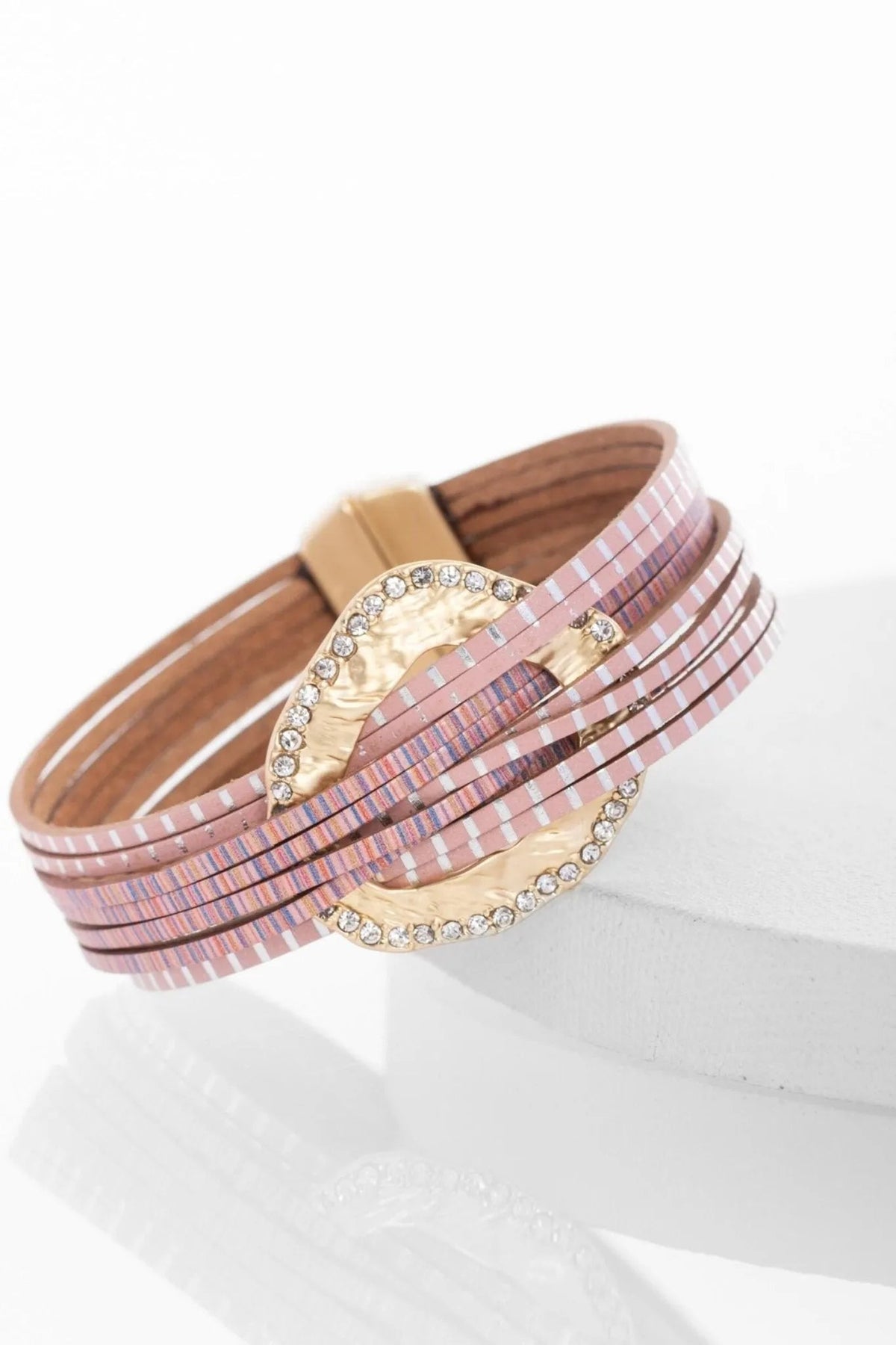 Vegan Leather Disk Bracelet - Pink