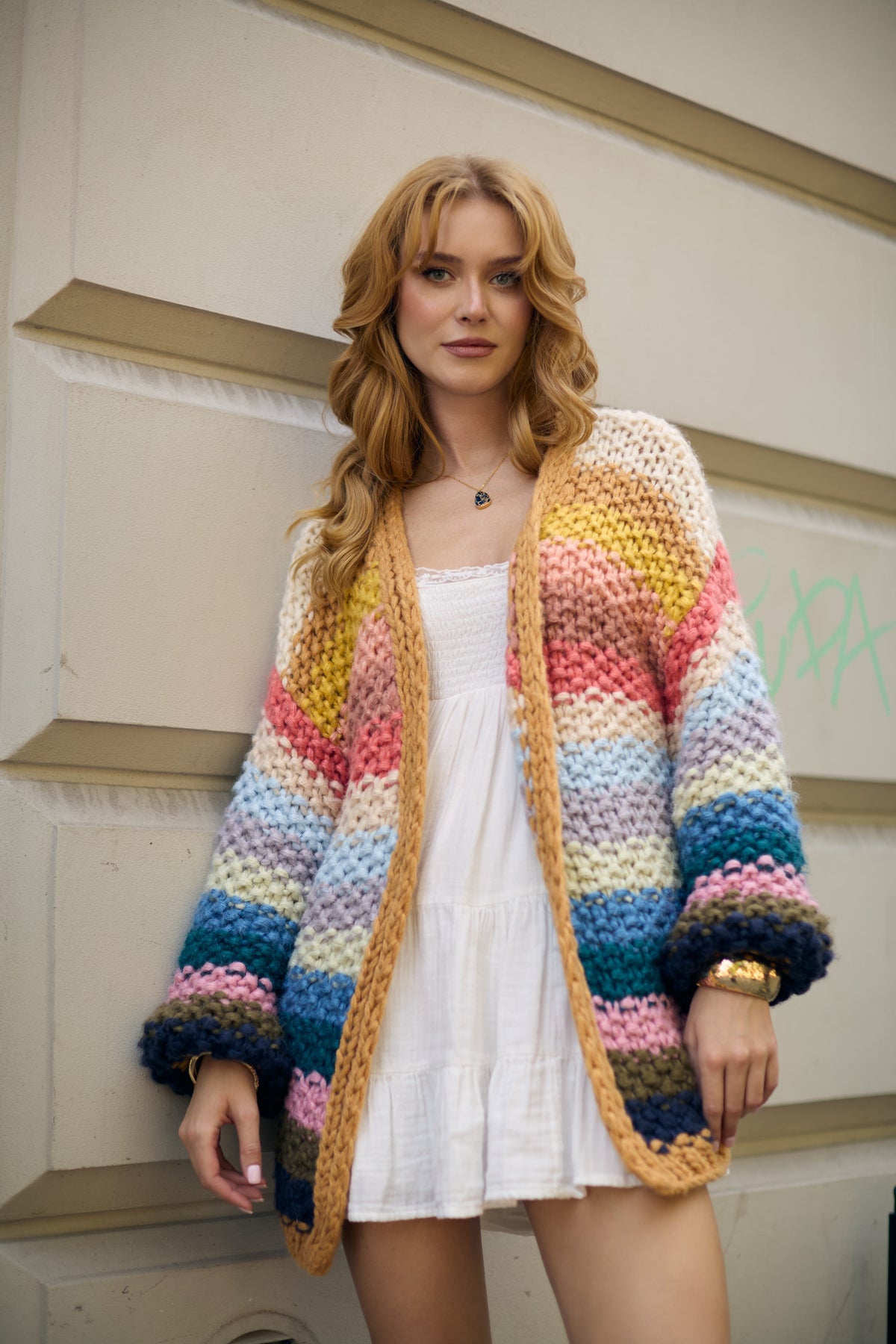 Rainbow Knitted Cardigan- Light yellow