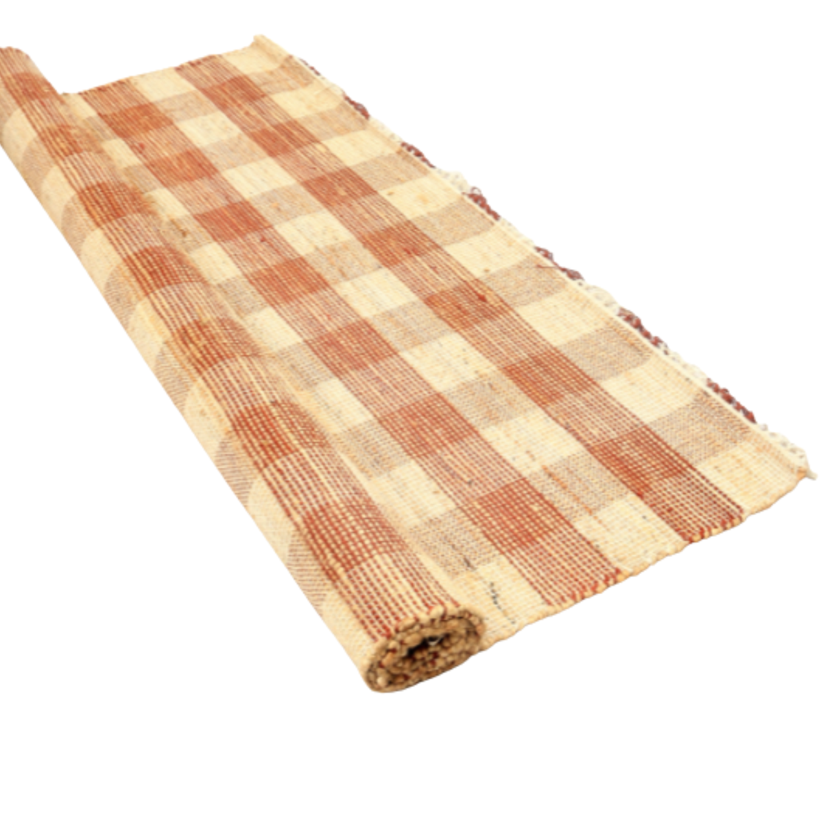 Artisan Hand Woven Jute & Cotton Brown Plaid Rug