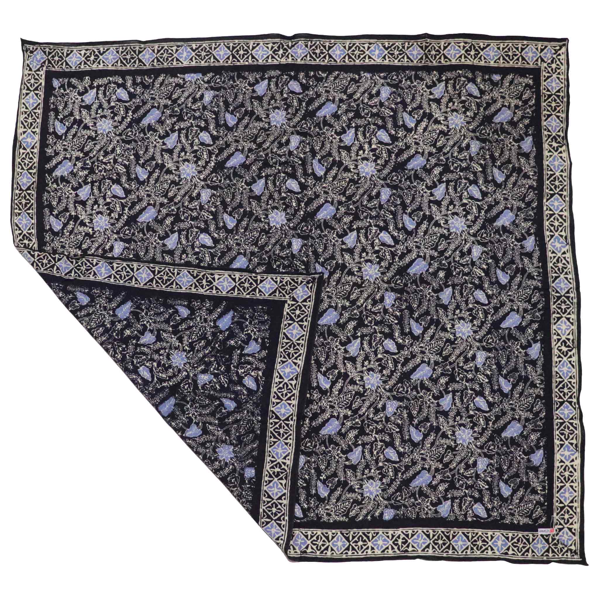 Large 39" Wild Rag Batik Bandana Blue Navy Foliage, 100% Soft Cotton, Hand Dyed Hair Cover Scarf