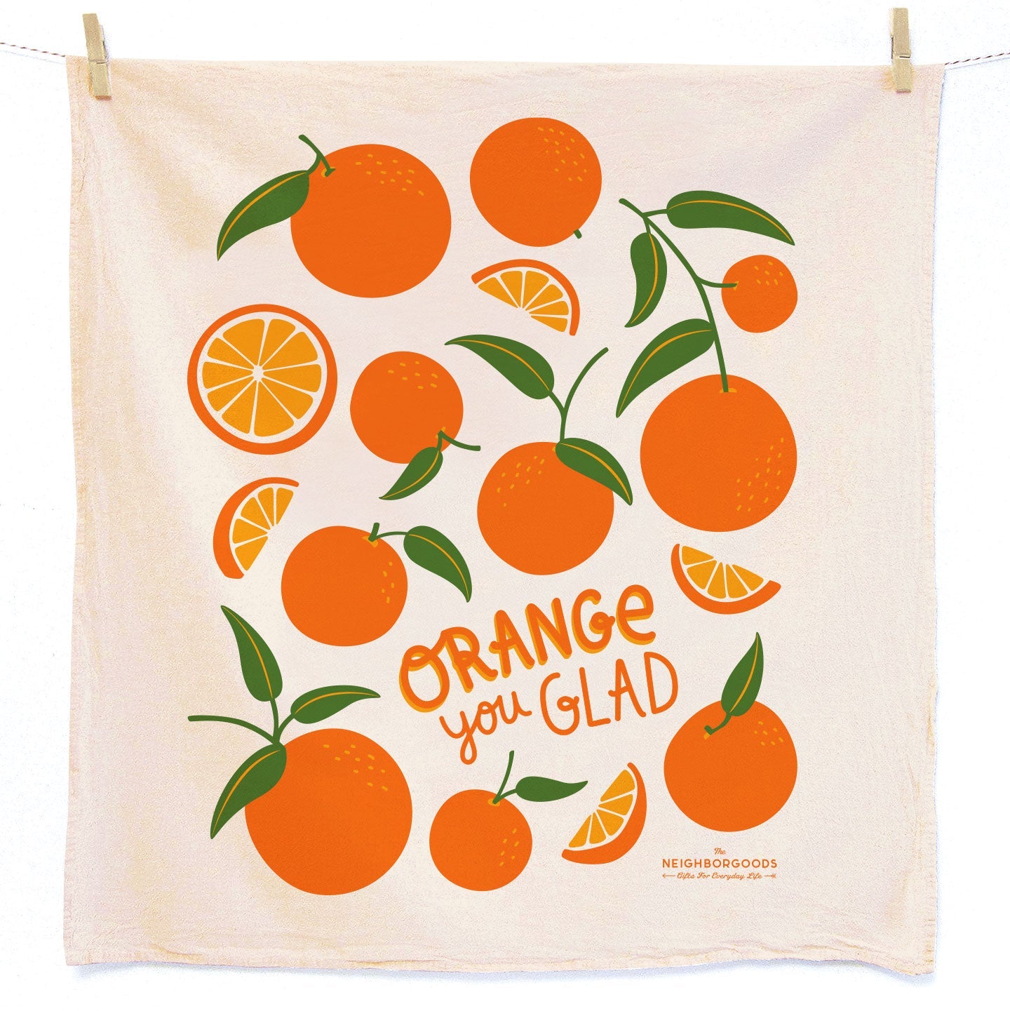 Reusable Swedish sponge cloth with oranges design, featuring the phrase "Orange you glad"