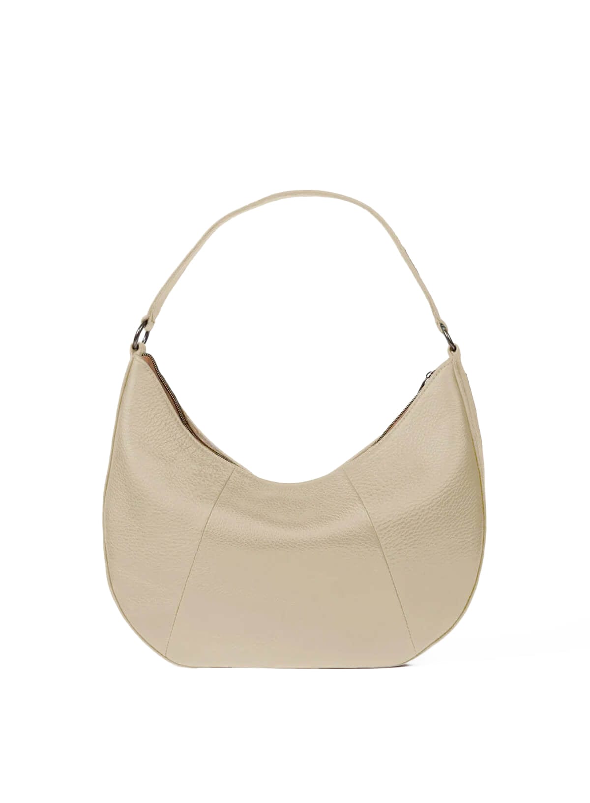baguette bag from spring collection in bone color held by haitian artisan in factory.