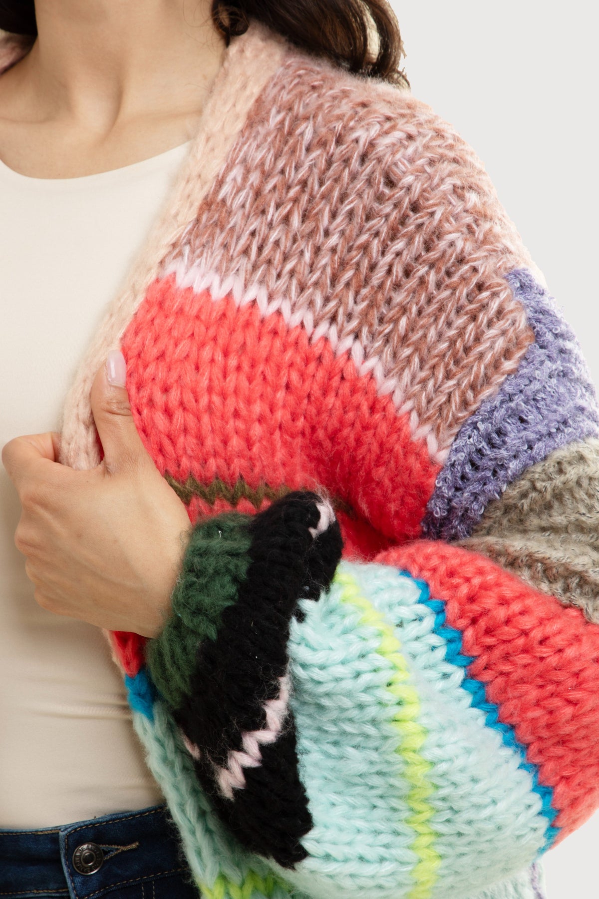 Knitted Rainbow Multitoned Cardigan - Multi