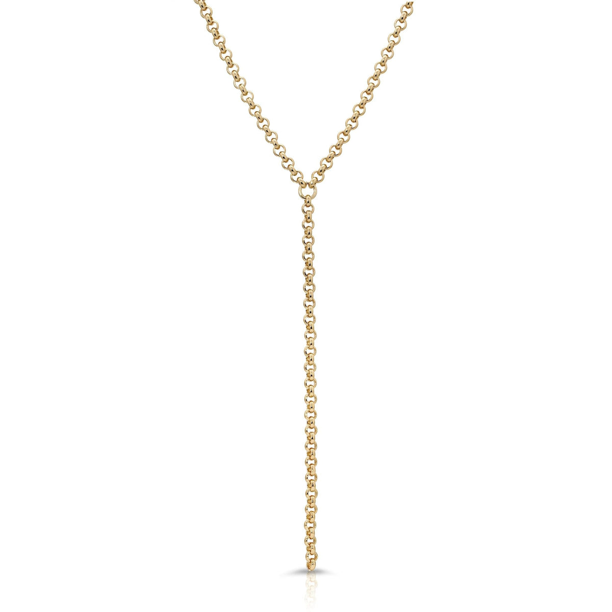 Gold Y-shaped chain necklace from the Micro Royal Rolo Chain Lariat collection