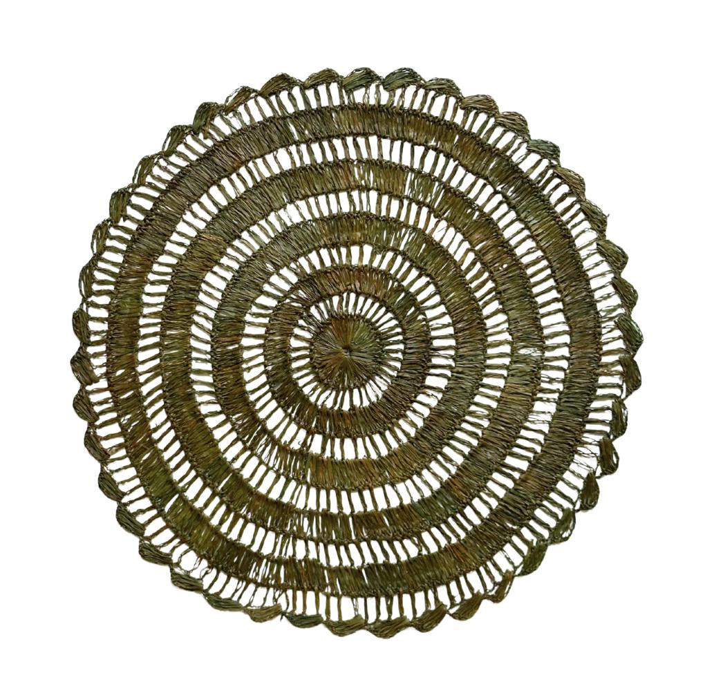 Buriti straw placemat handwoven from natural Brazilian palm fiber in green by Talah Home