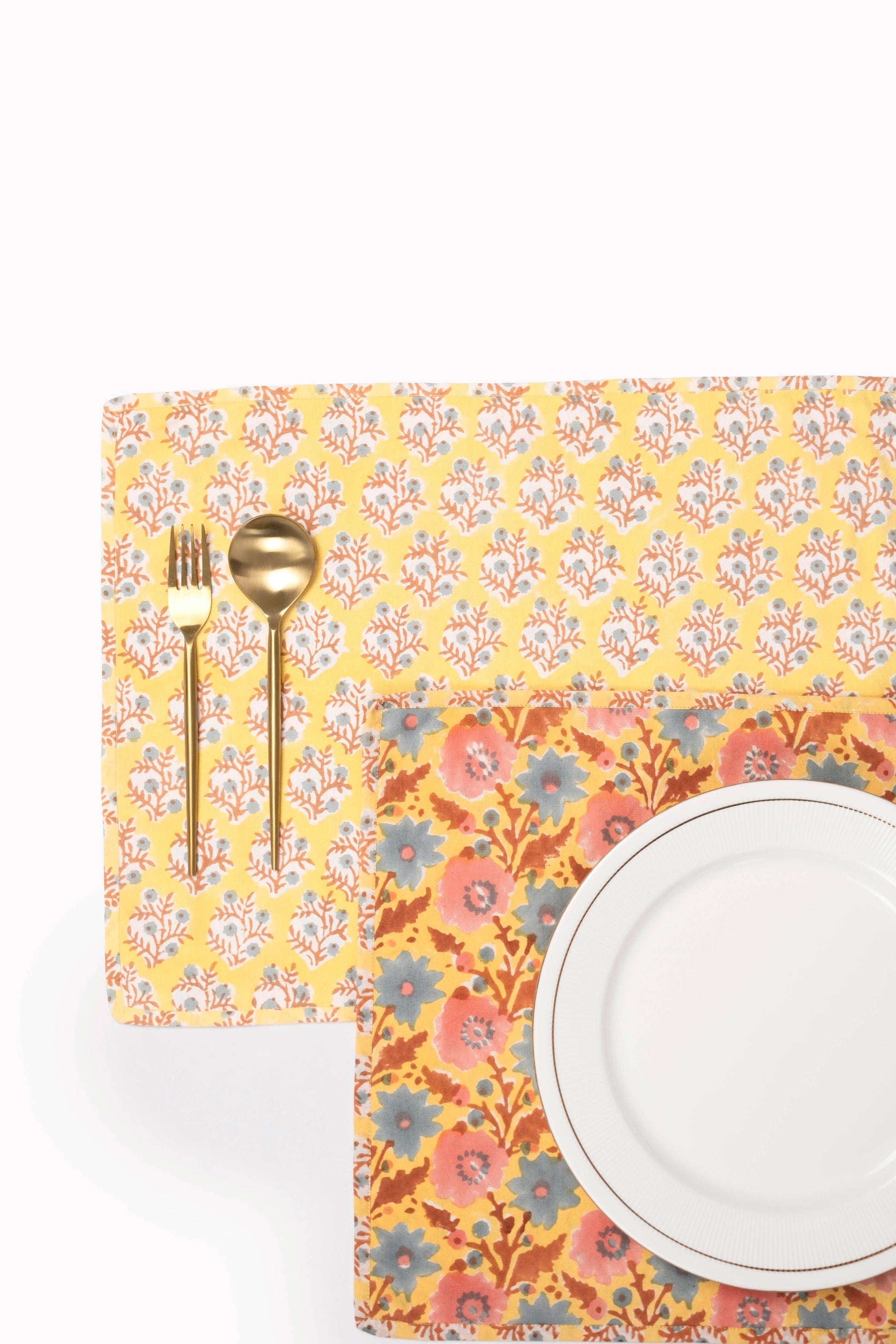 Amaltas Yellow Reversible Block Print Placemats (Set of 2)