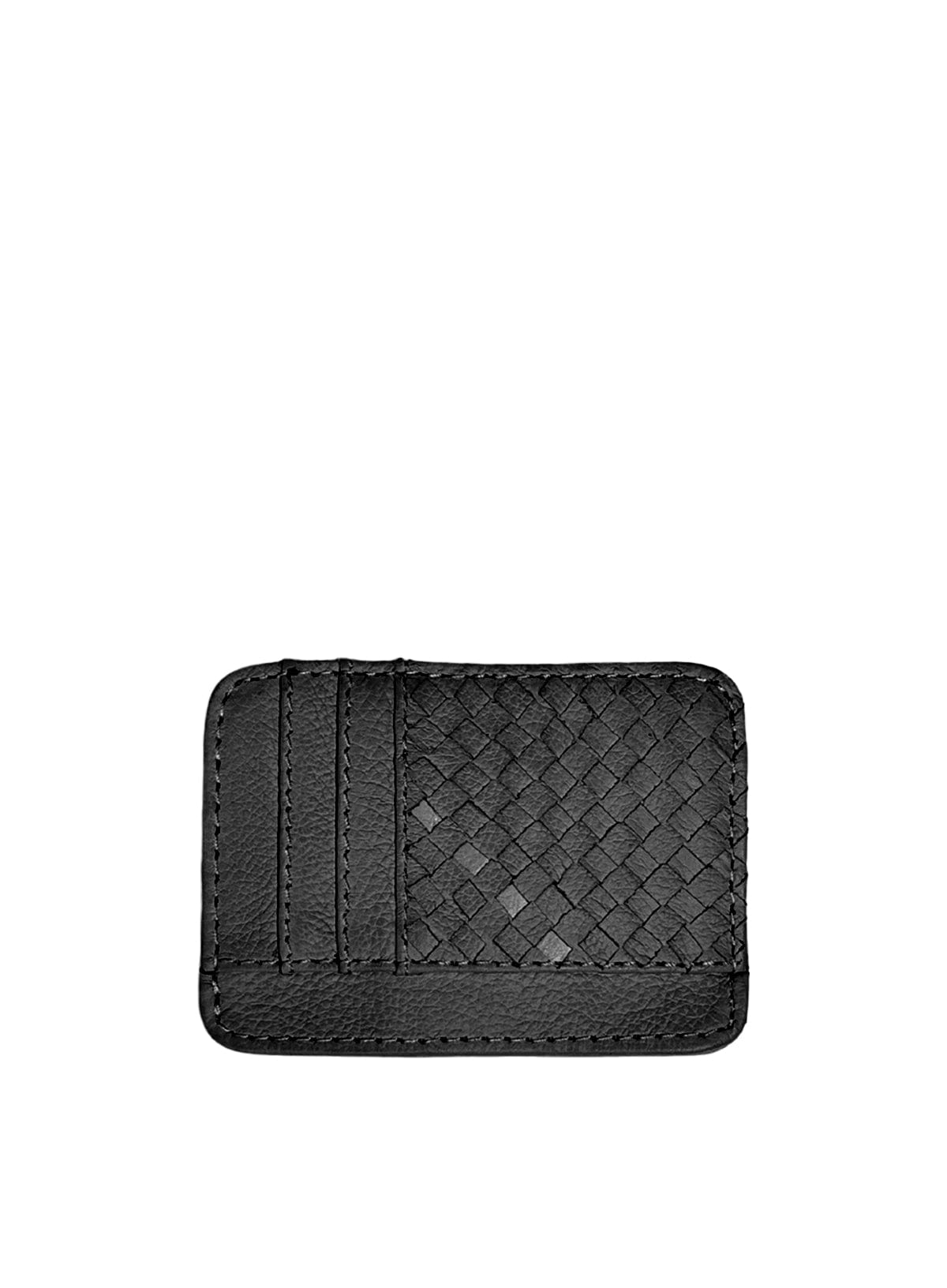card holder in black from the women's spring collection held by model - front view.