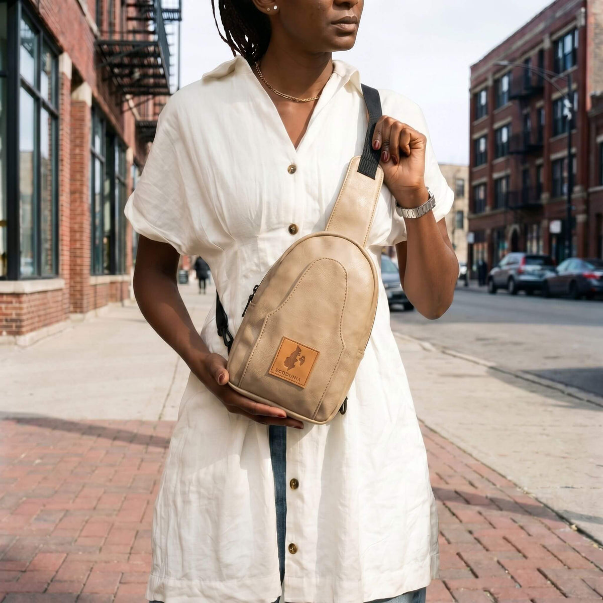 Buru latte vegan leather fashionable sling bag #color_latte