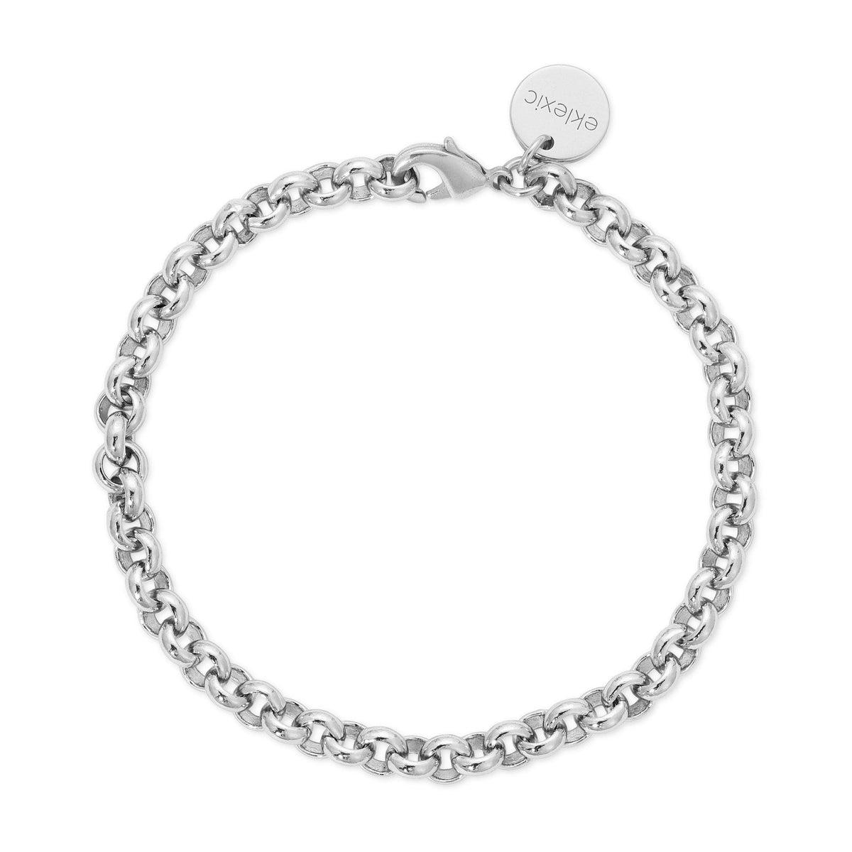 Silver chain bracelet with circular charm from the Micro Royal Rolo Collection