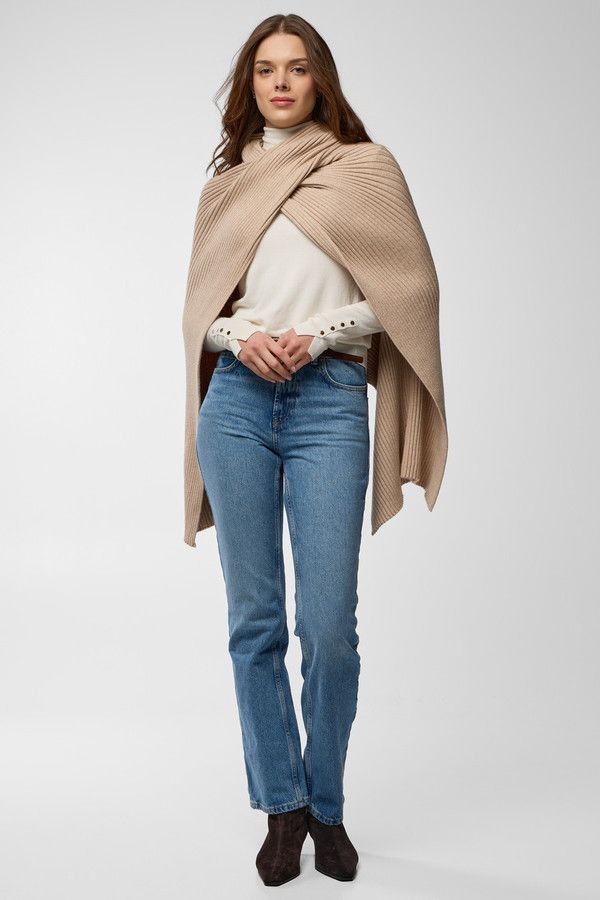 Drapey Ribbed Shawl - Beige