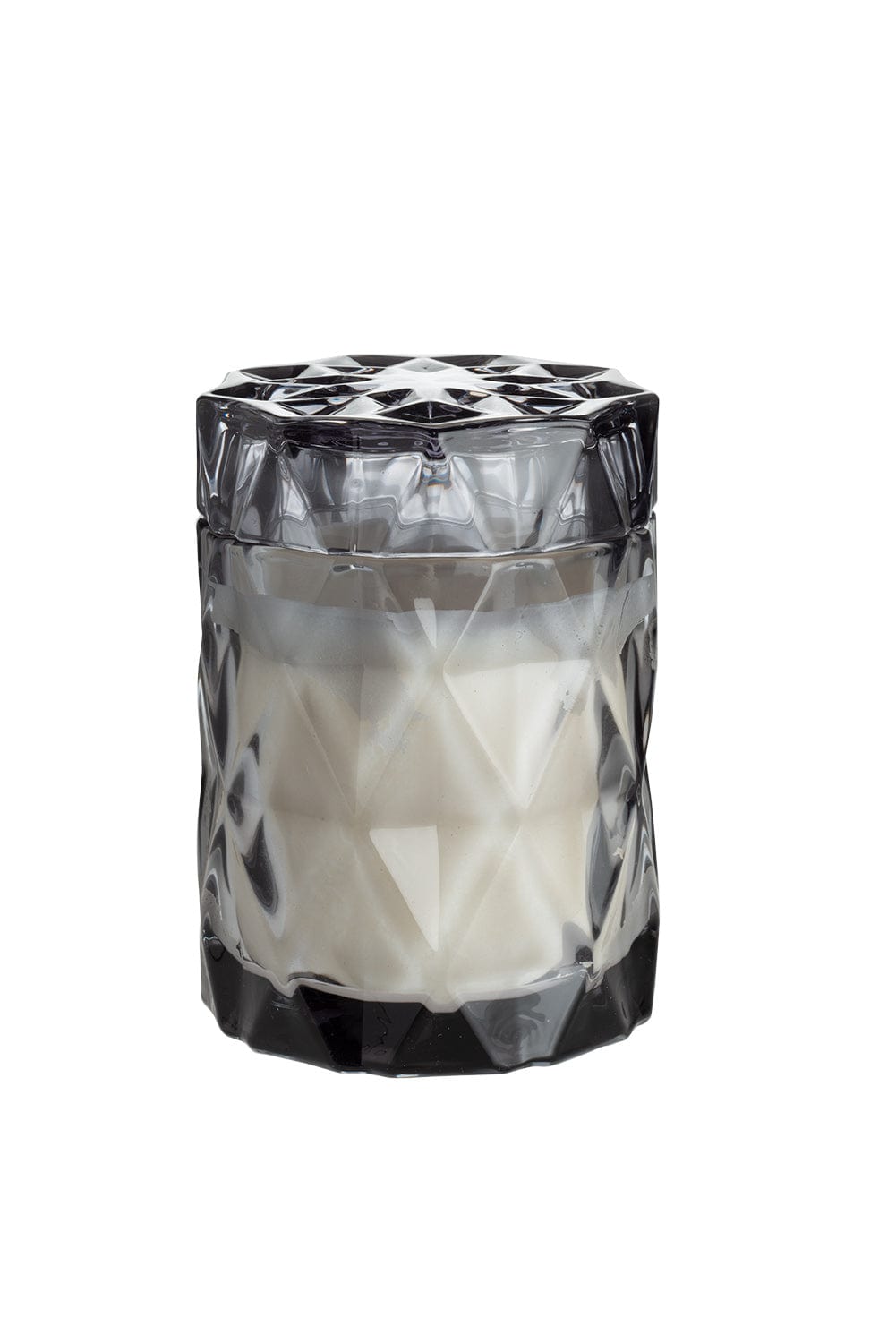 coconut wax candles in a gray glass jar with lid