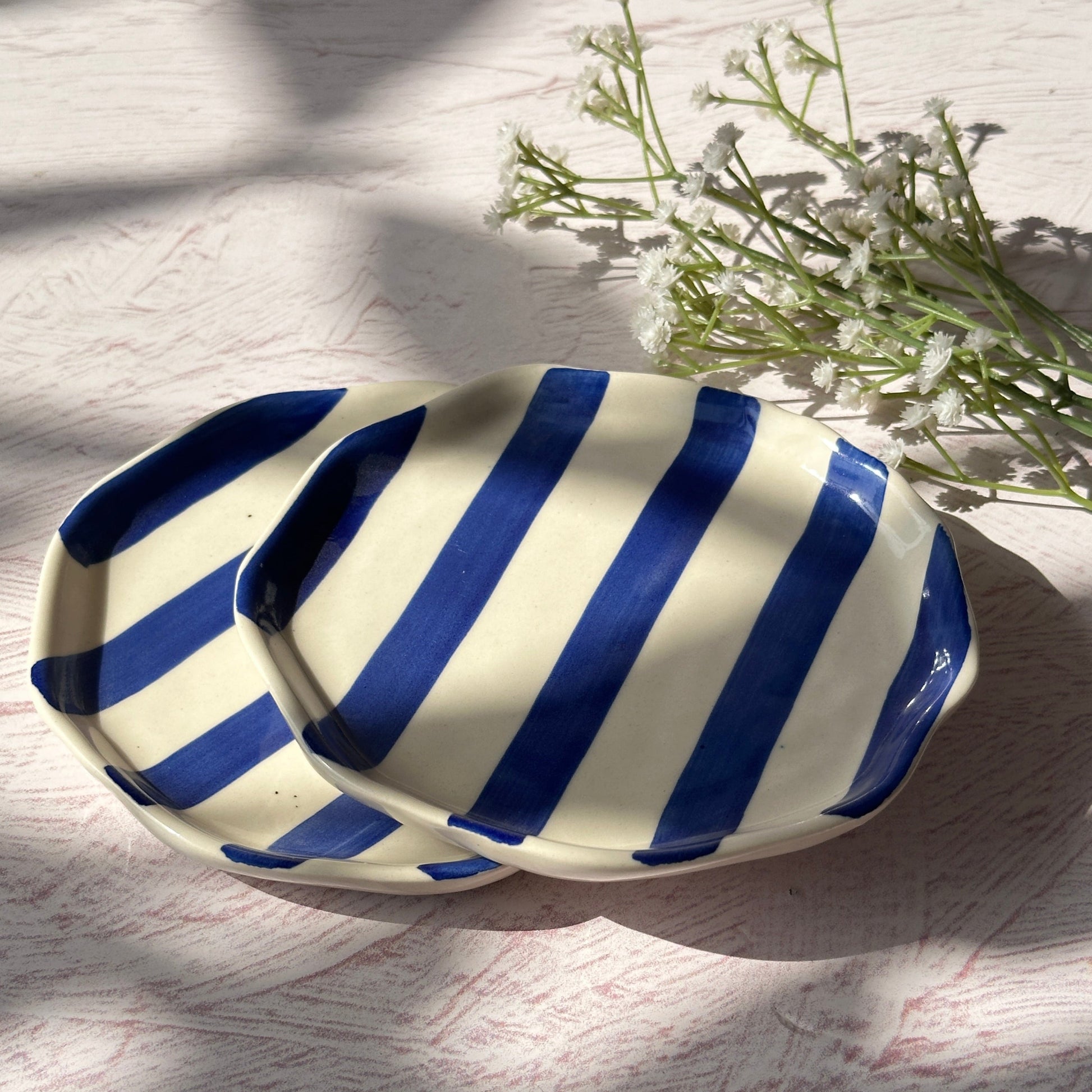 Ceramic Blue Stripe Plate, 6.3x6.3 Inches Set of 4 - Casa Amarosa