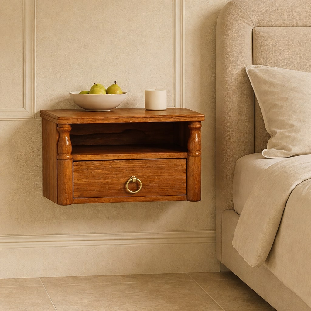 Artisan Furniture Solid Wood Turned Pillar Wall Nightstand