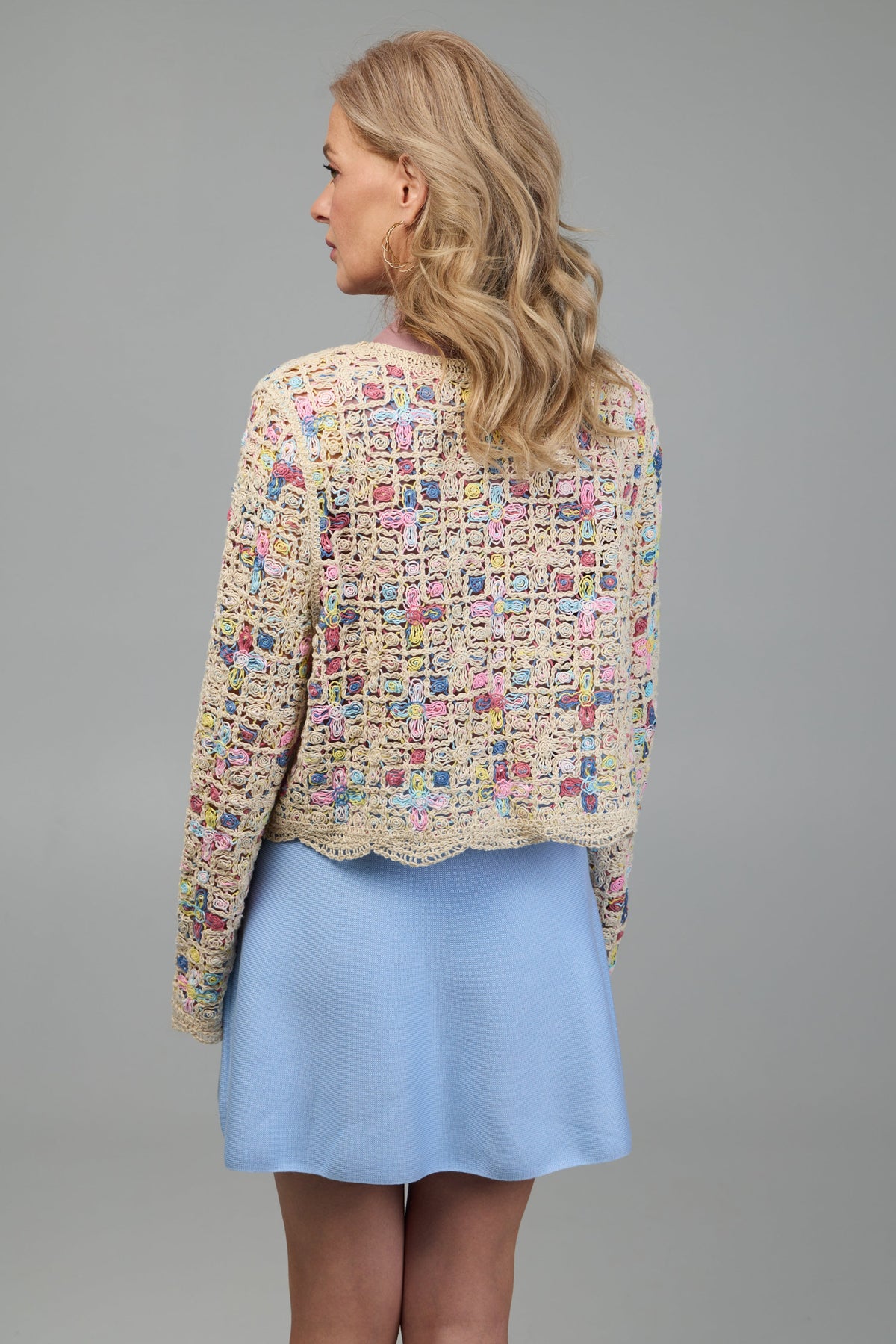 Scalloped Floral Crochet Cardi - Multi