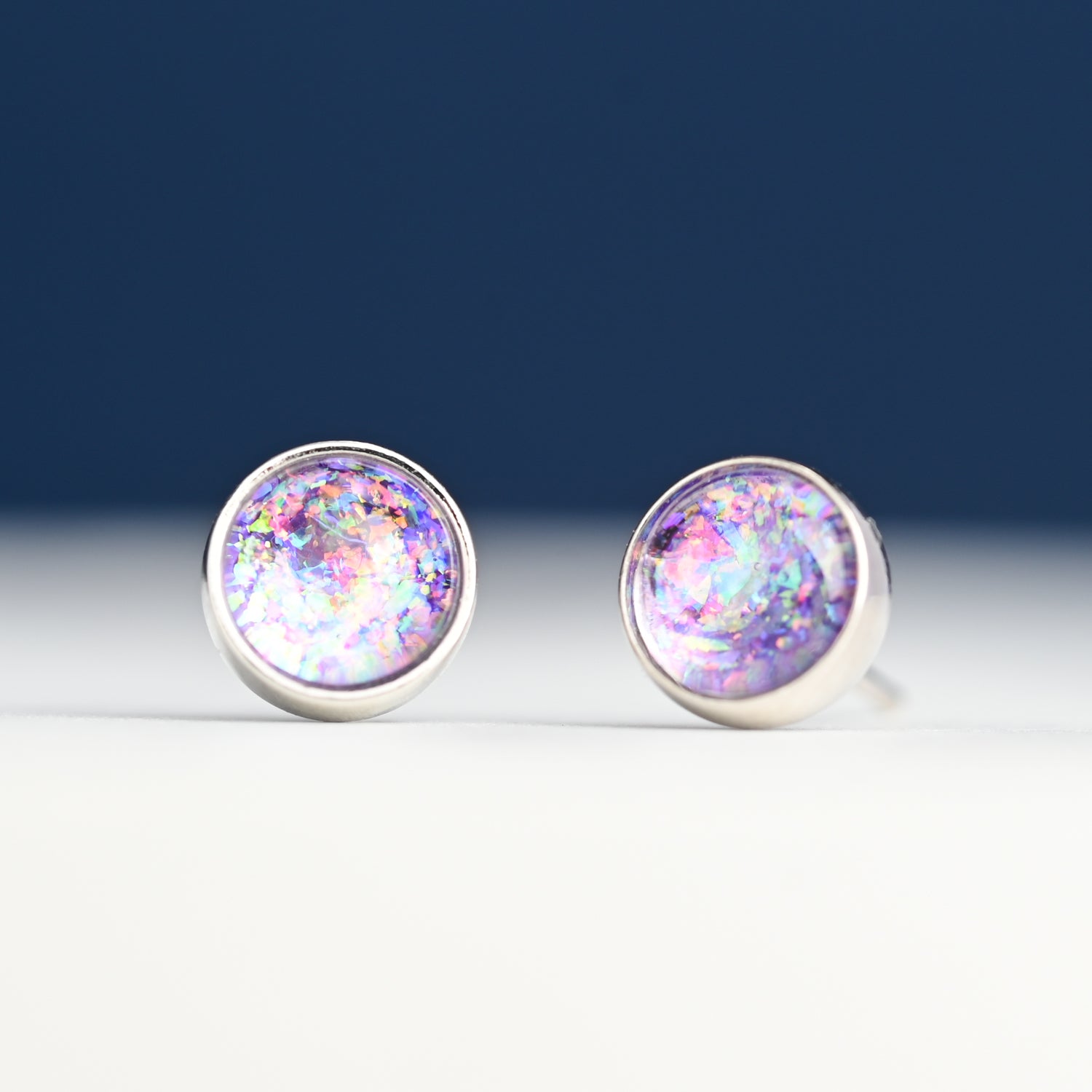 Lavender and silver stud set, silver studs, colorful studs, women's earrings, gift idea, fair trade gifting business