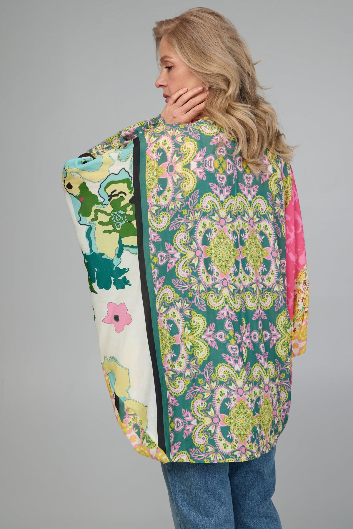 Multicolored Mixed Patterned Kimono - Pink