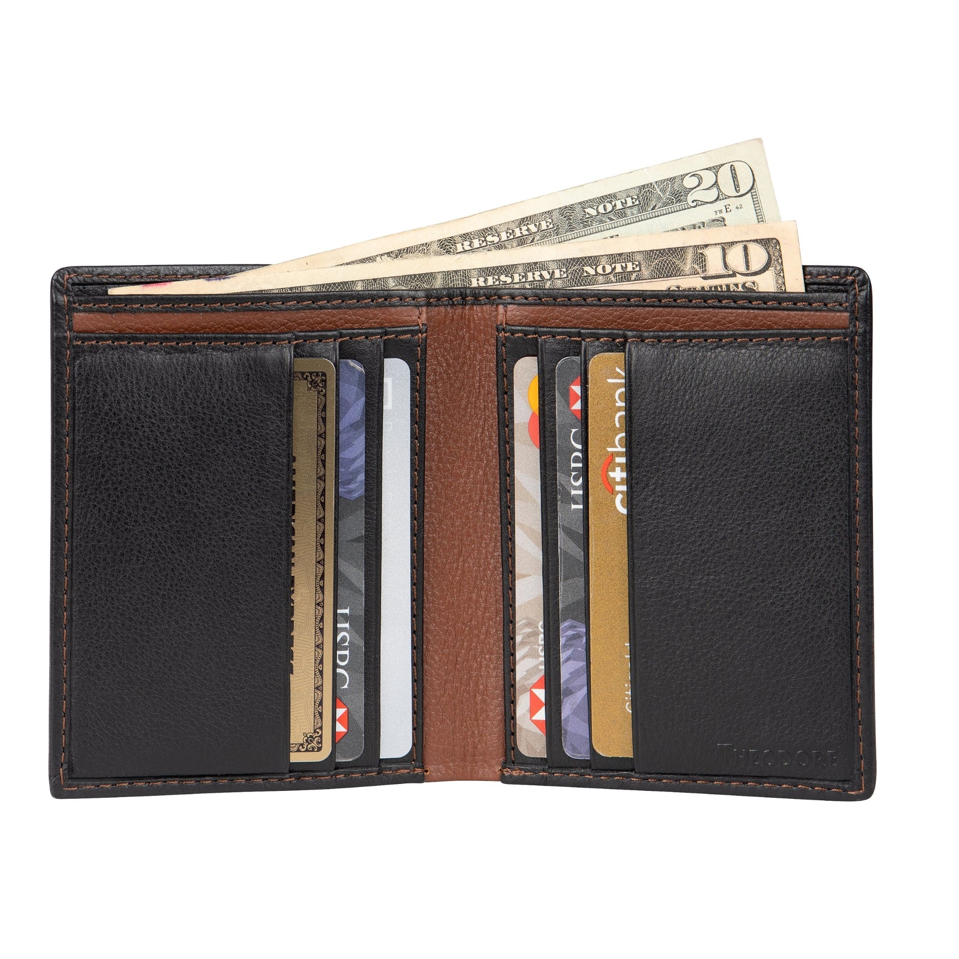 Black leather wallet vertical bi-fold  