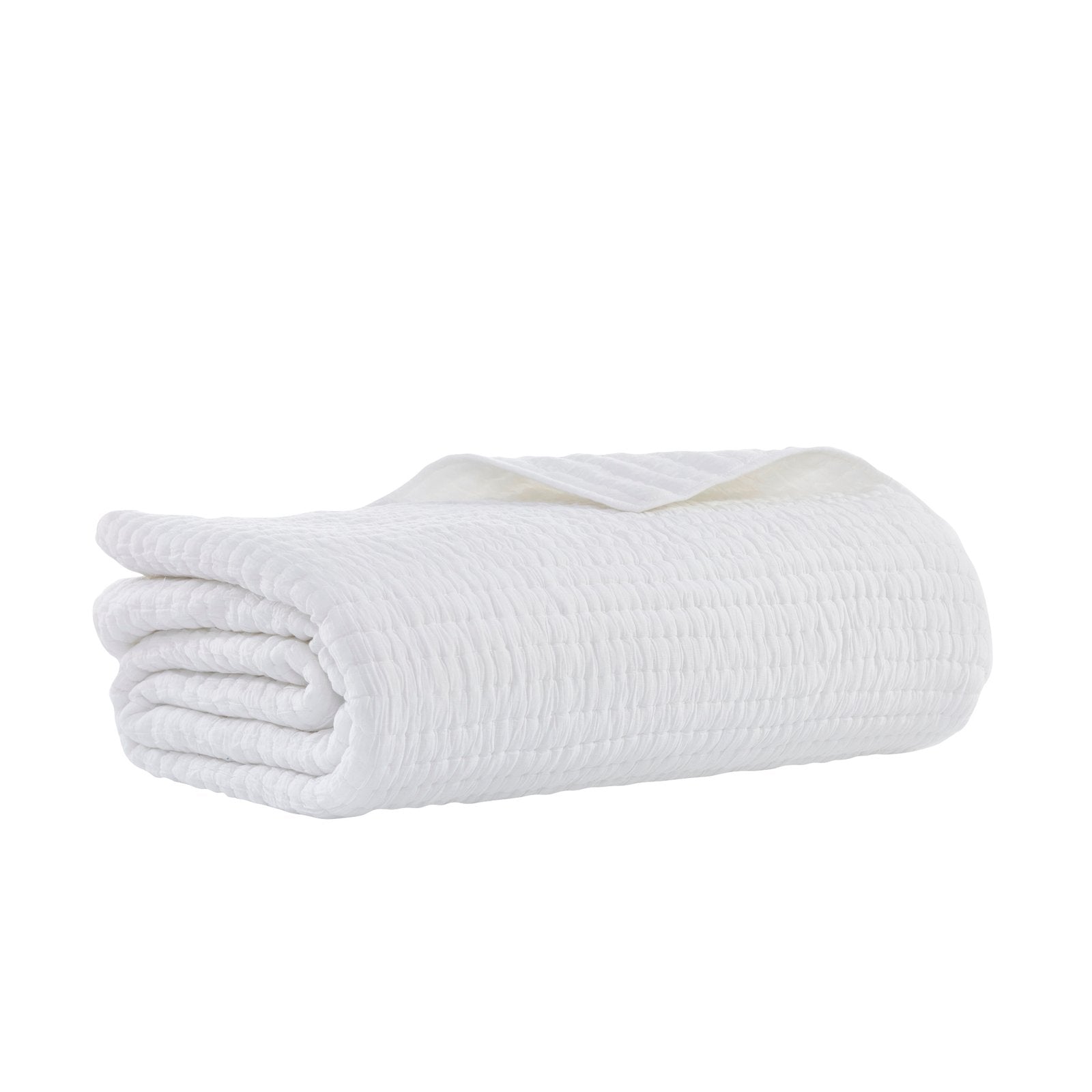 QT-358-9496_6|Neatly folded white quilted blanket with subtle textured stripe pattern, offering minimalist elegance and cozy comfort.