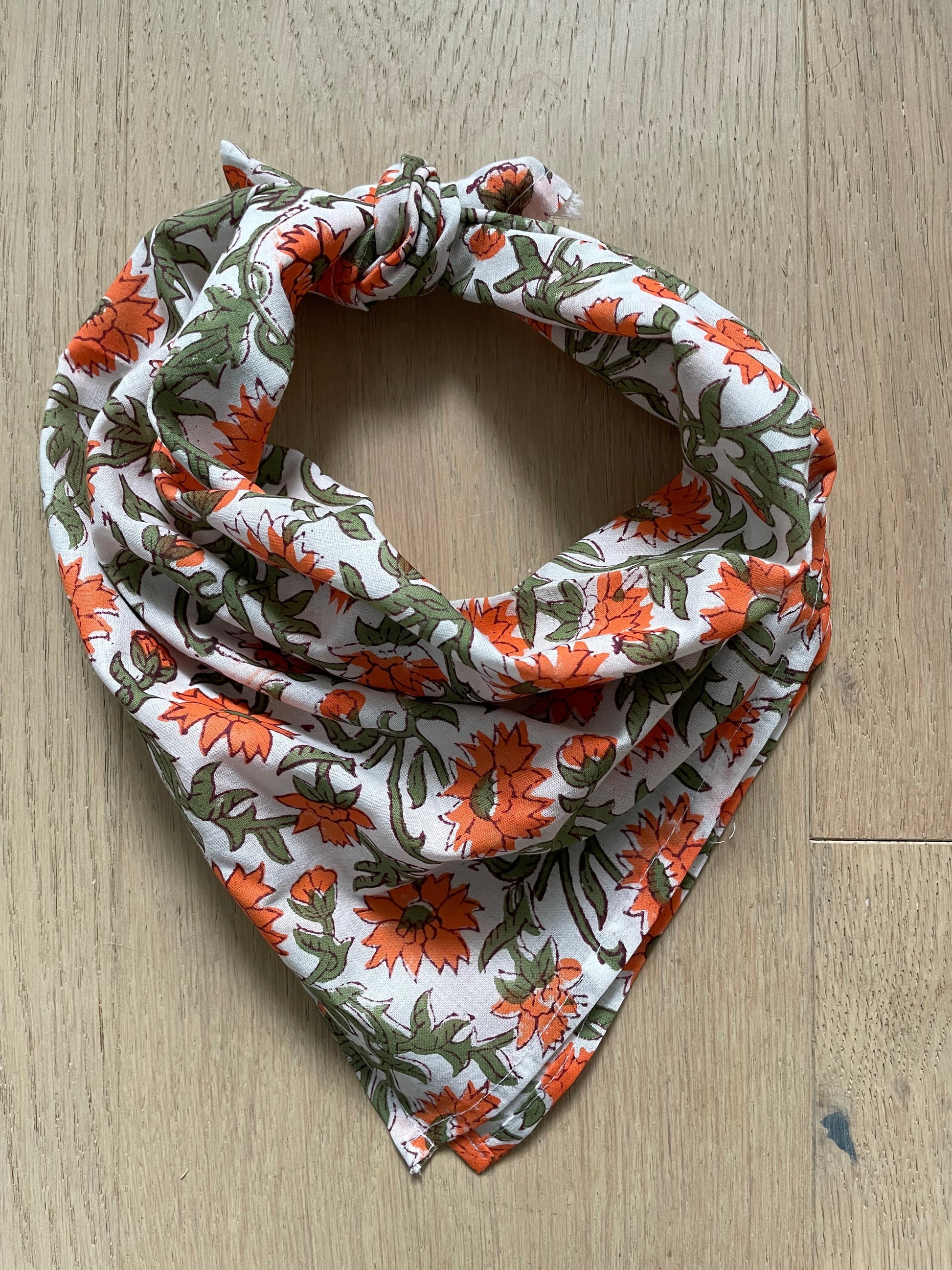 Bandana Scarf - Darlington Floral Papaya Square Tied