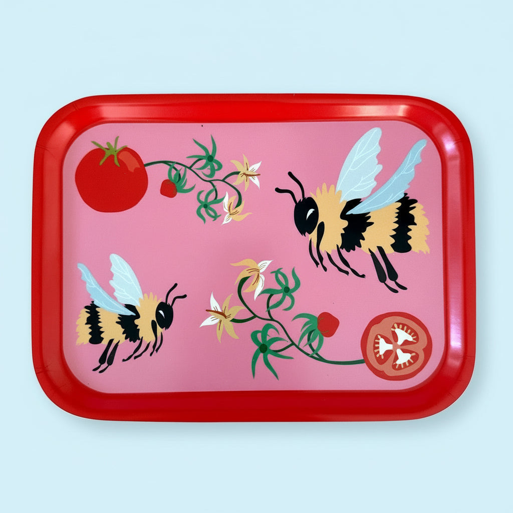 Beautiful tomatoes and bumble bees birch tray for snaks or organization