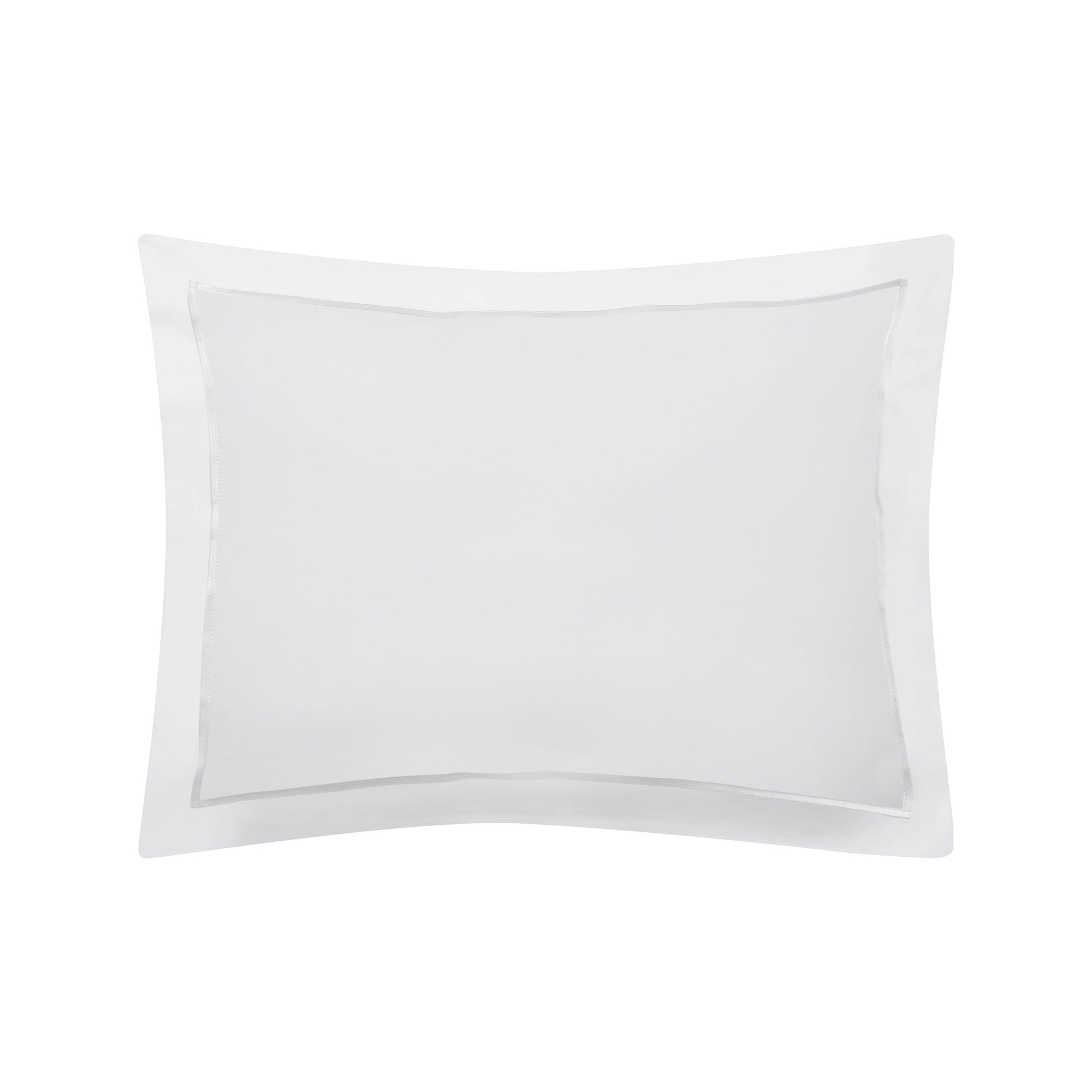 BS-065-1216_1|White luxury duvet cover, elegant design with a refined silver-grey embroidered frame detail for sophisticated hotel bedding.