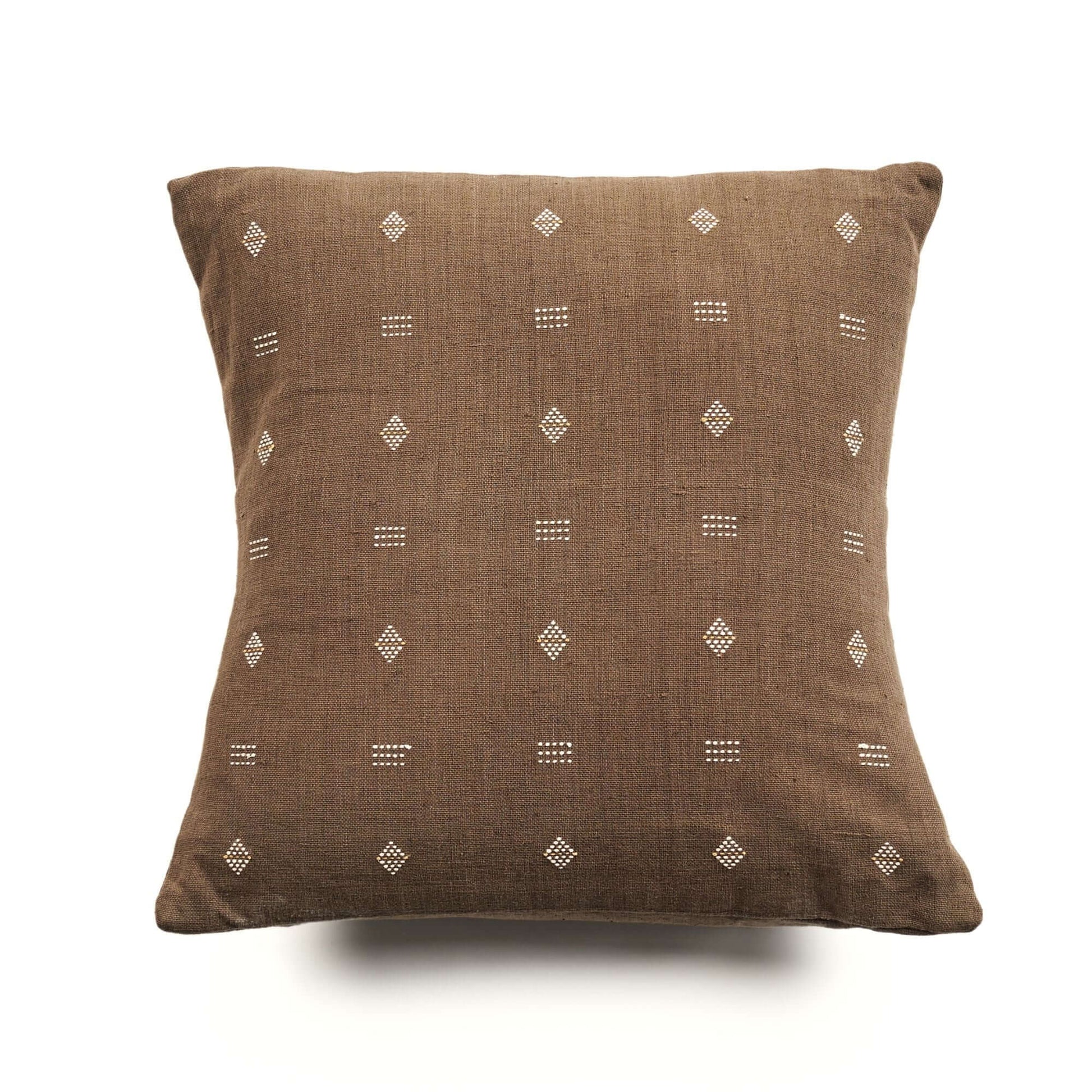 Nira Ochre Hand Spun Organic Cotton Handloom Pillow featuring a textured design with undyed yarns.