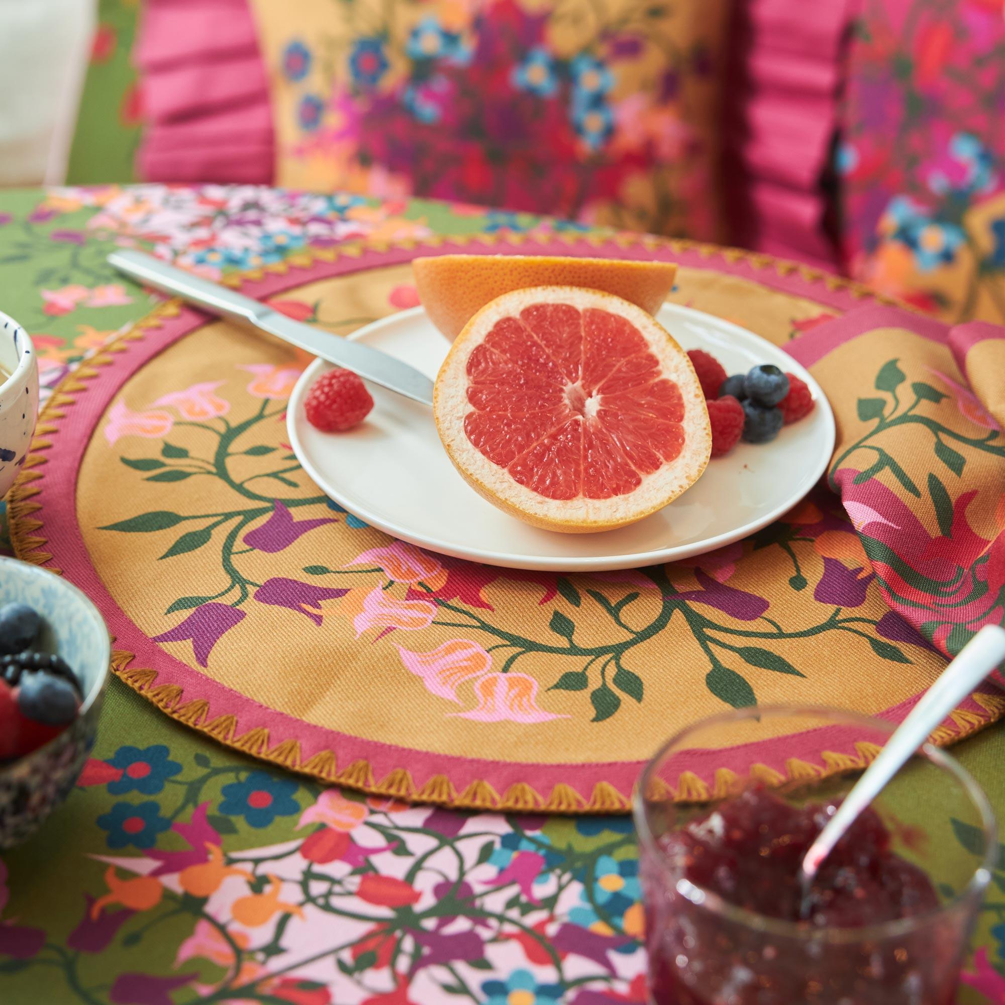 6 Round Placemats Blumen Orange - Thumbnail 4