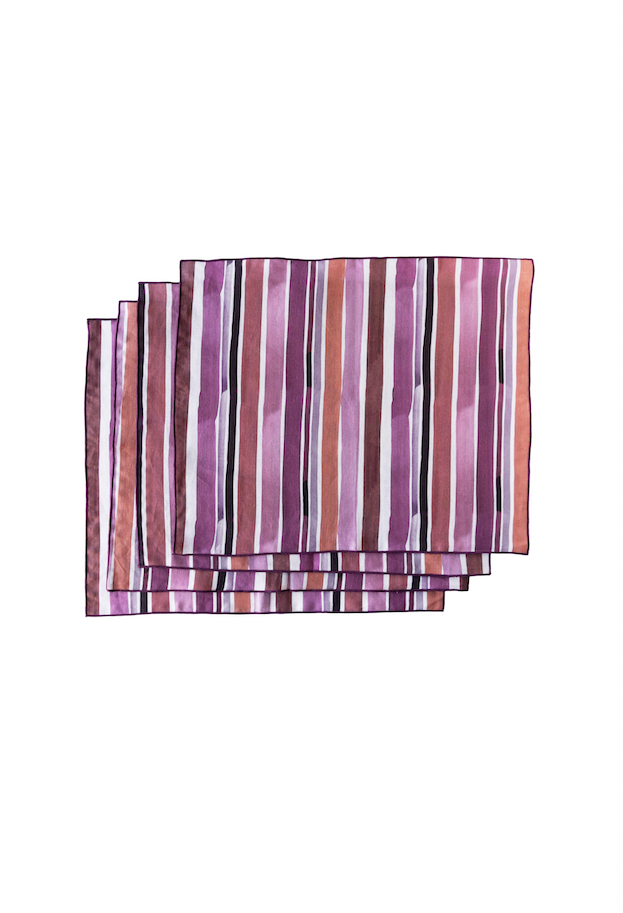 Lisbon Stripe linen placemat set of 4 hand-painted in warm pink plum and rust tones - Goldie Home