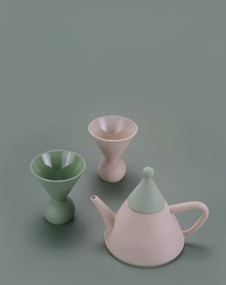 Morandi Ceramic Tea Set Gift Box - Nordic Handmade Cute Teapot & Tea Cups Set of 3 Pcs ( $26.6 Each ) - Coffee & Tea Cups - Morandi Ceramic Tea Set Gift Box-Mint - INSPECIAL HOME